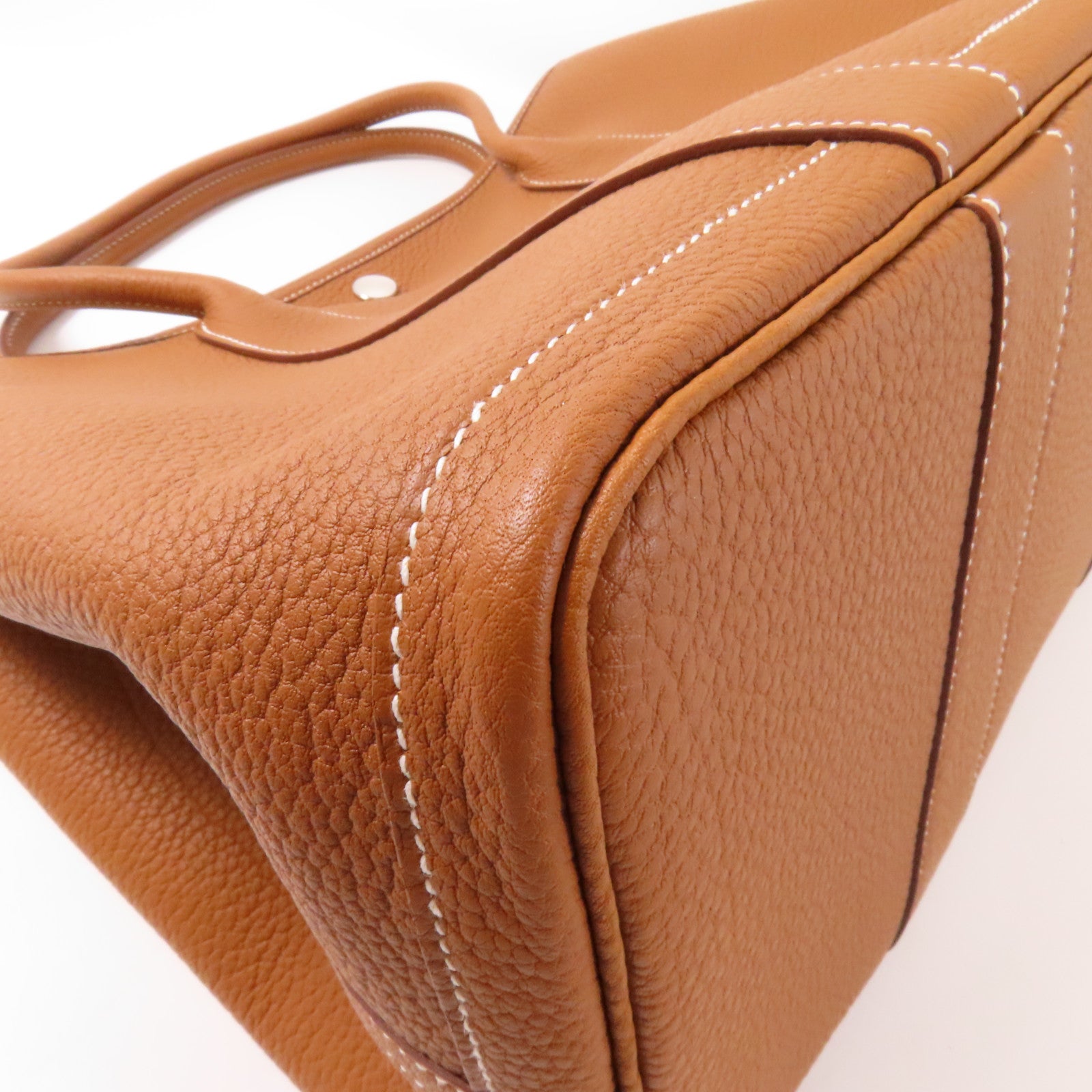 HERMES Negonda皮革Garden Party PM銀扣手挽袋經典駝色