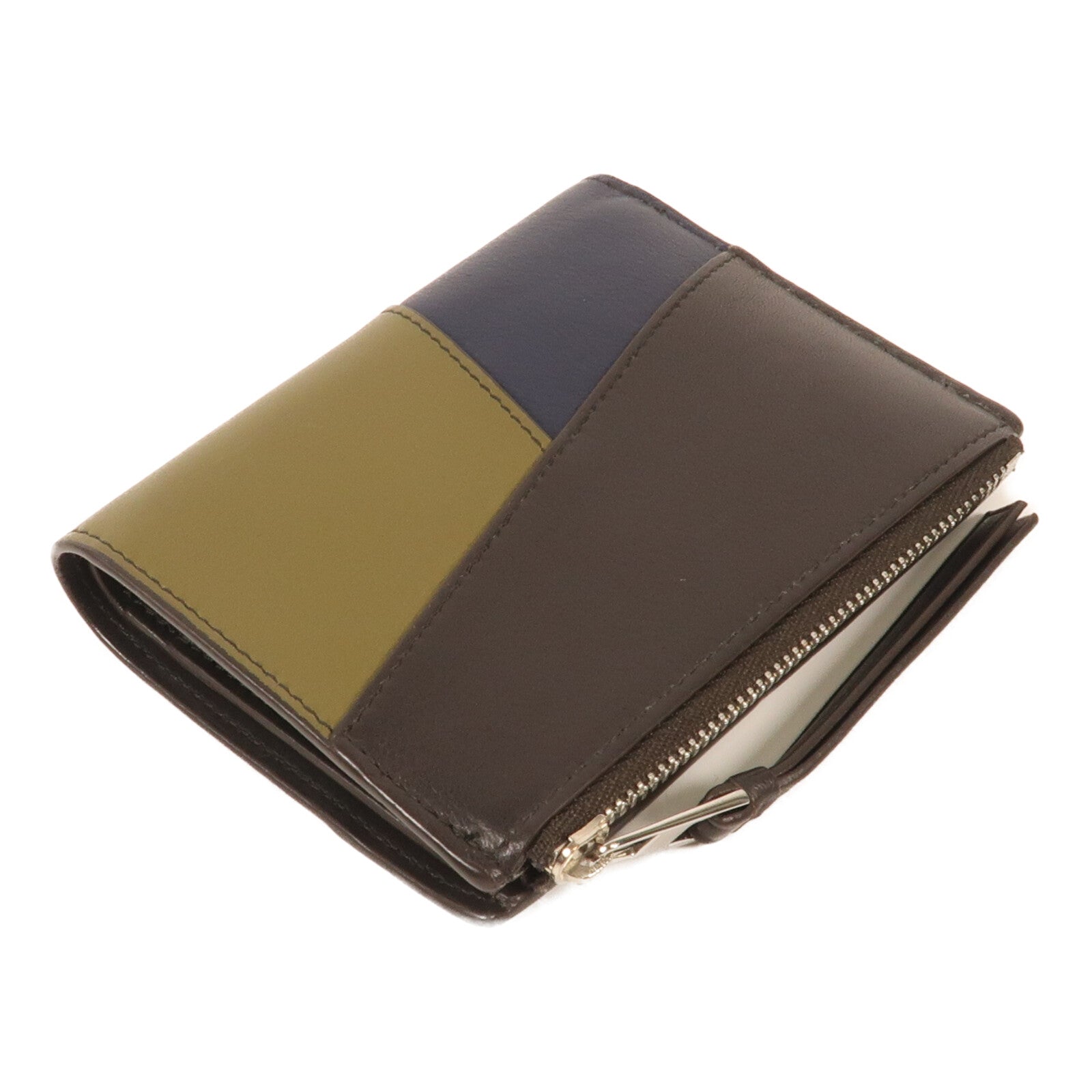 LOEWE 牛皮皮革Puzzle Slim Compact銀扣錢包