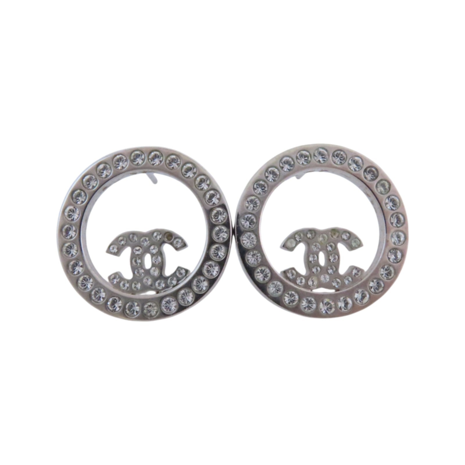 CHANEL 金屬/水鑽Earrings銀扣耳環
