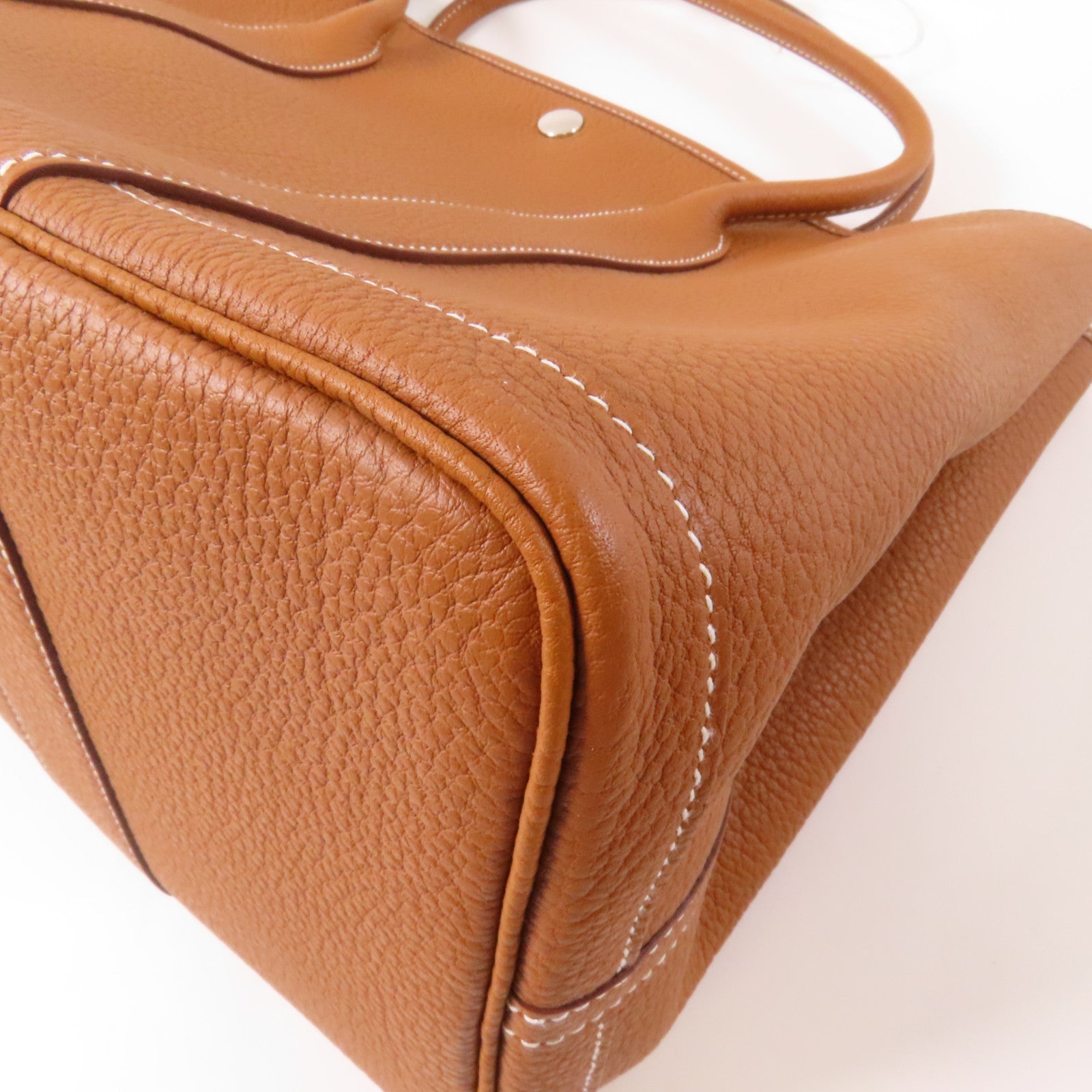 HERMES Negonda皮革Garden Party PM銀扣手挽袋經典駝色