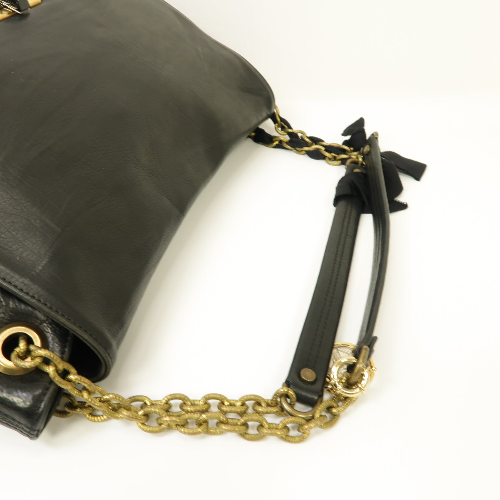 LANVIN 牛皮皮革Chain Shoulder Bag金扣鏈帶肩背袋黒色