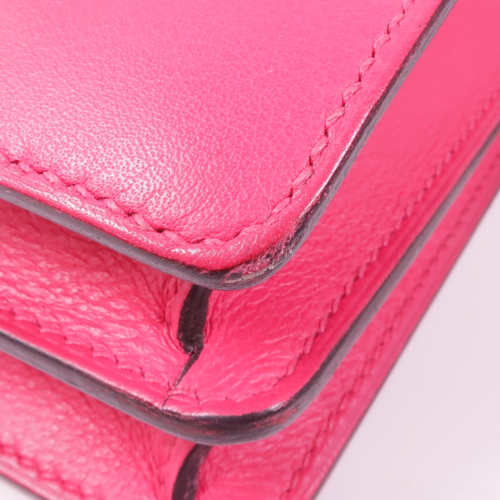 HERMES Evercolor/鱷魚皮革Mini Roulis Touch銀扣手挽肩背兩用袋Rose Mexico