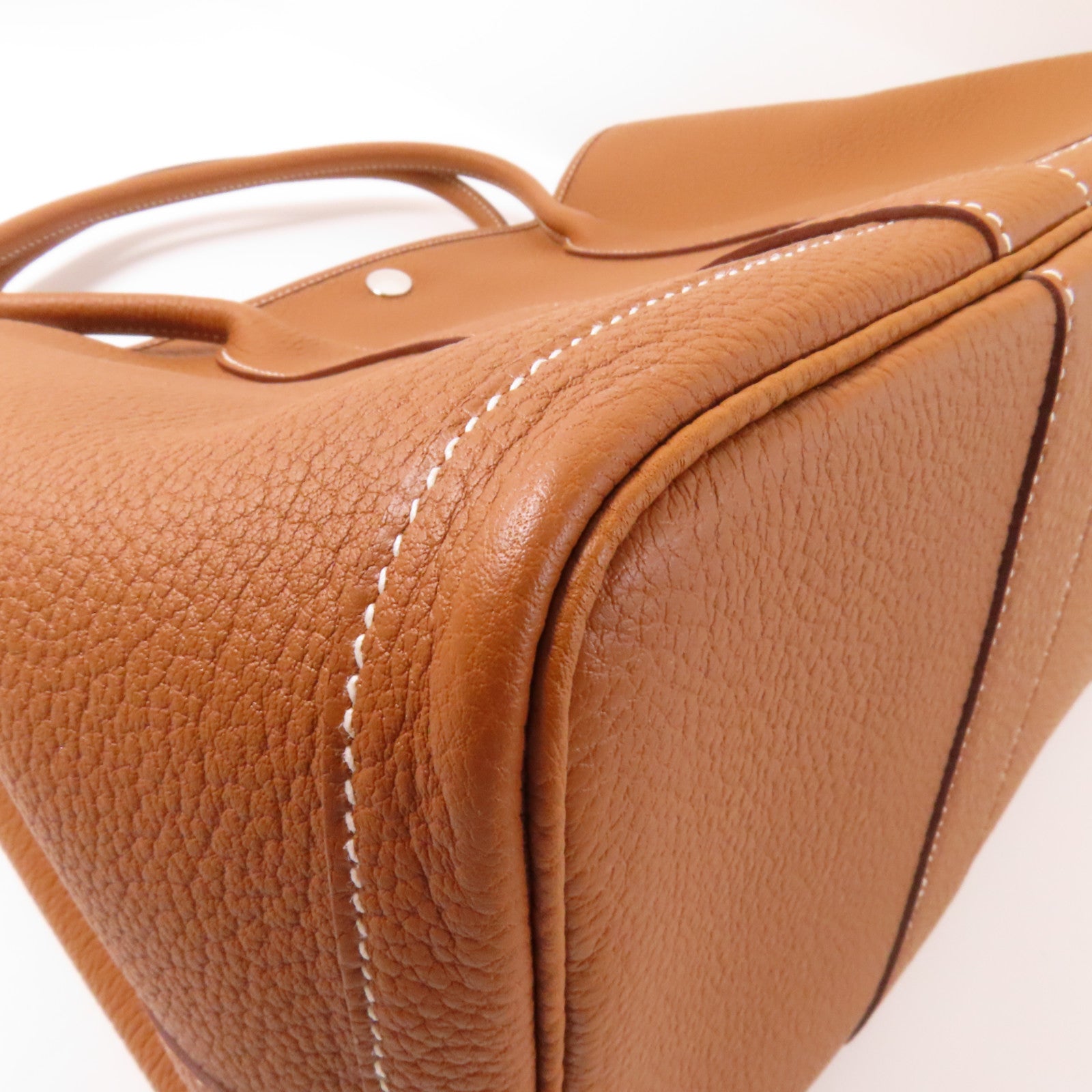 HERMES Negonda皮革Garden Party PM銀扣手挽袋經典駝色