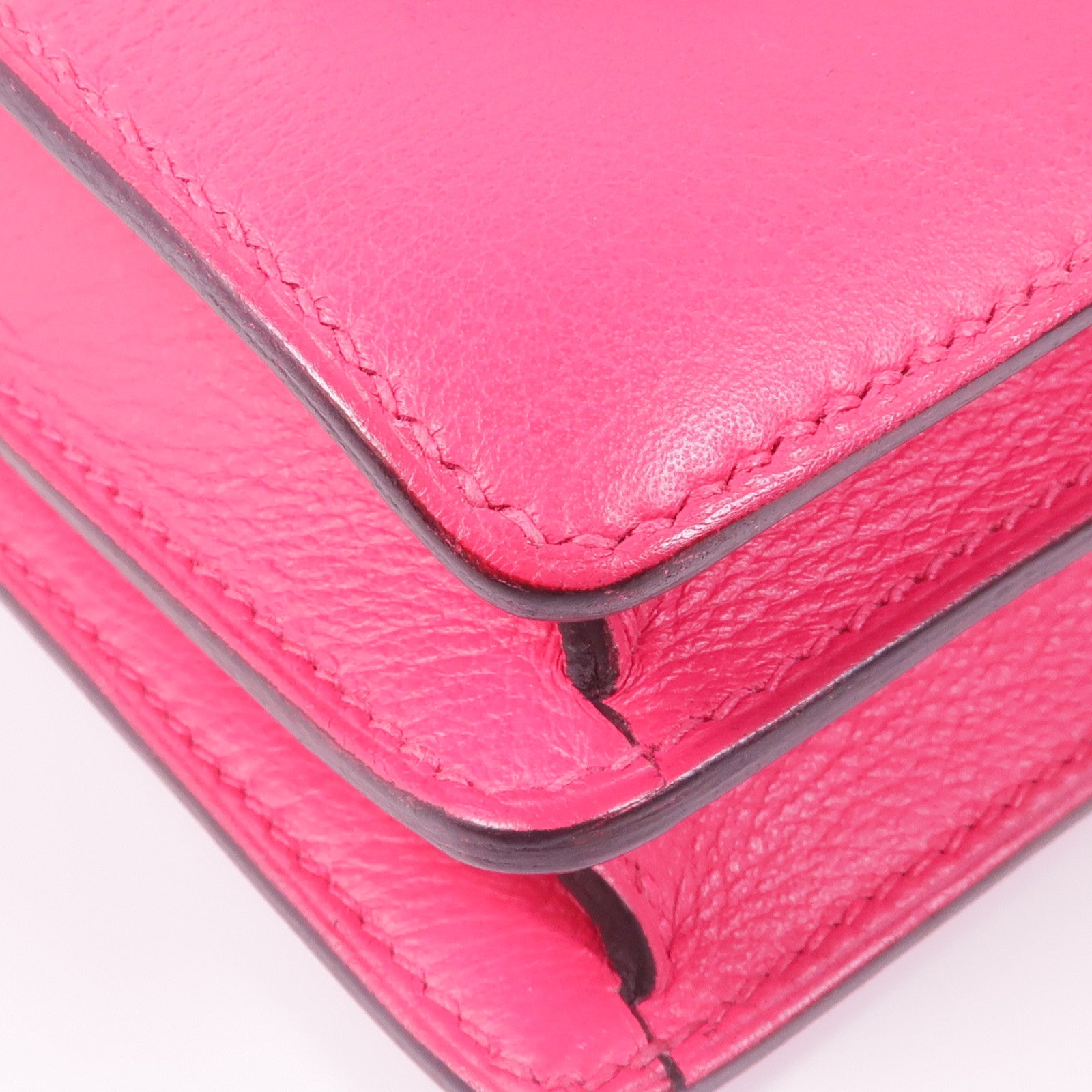 HERMES 【激減優惠】Evercolor/鱷魚皮革Mini Roulis Touch銀扣手挽肩背兩用袋Rose Mexico