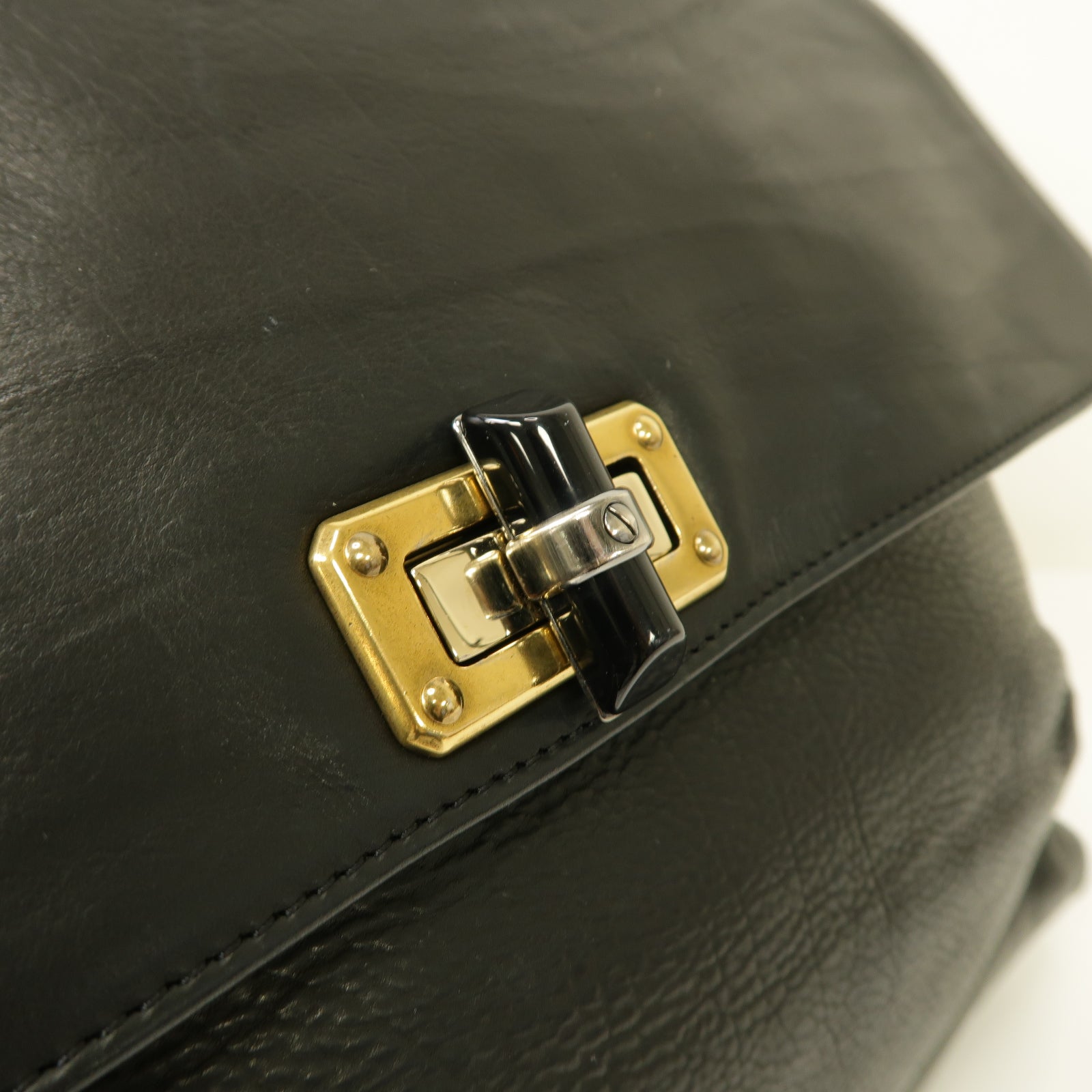 LANVIN 牛皮皮革Chain Shoulder Bag金扣鏈帶肩背袋黒色
