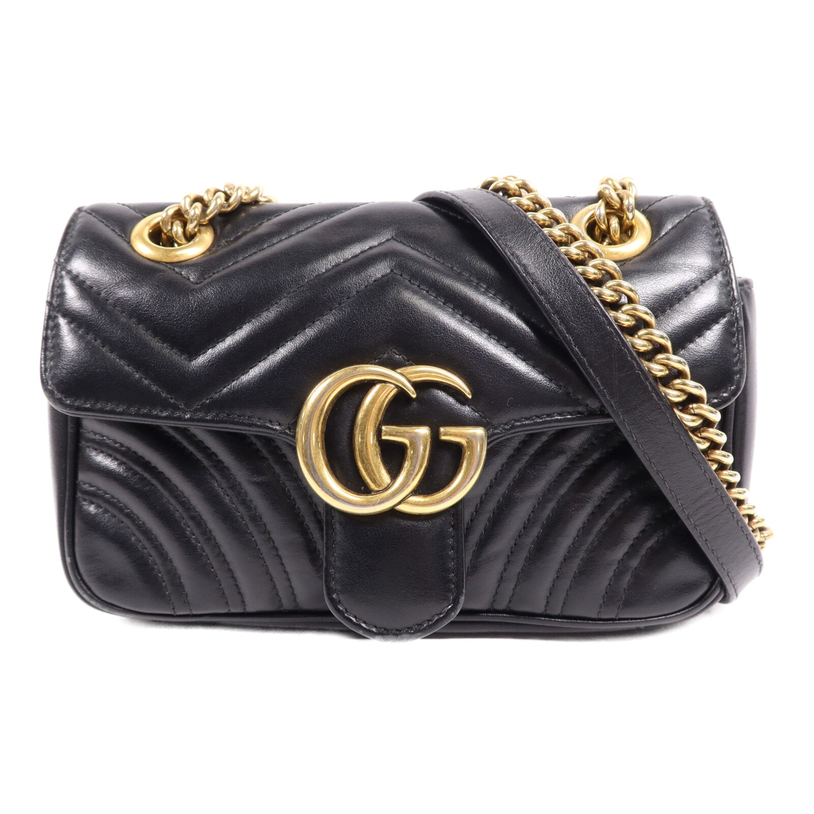 GUCCI 牛皮皮革GG Marmont金扣鏈帶肩背袋