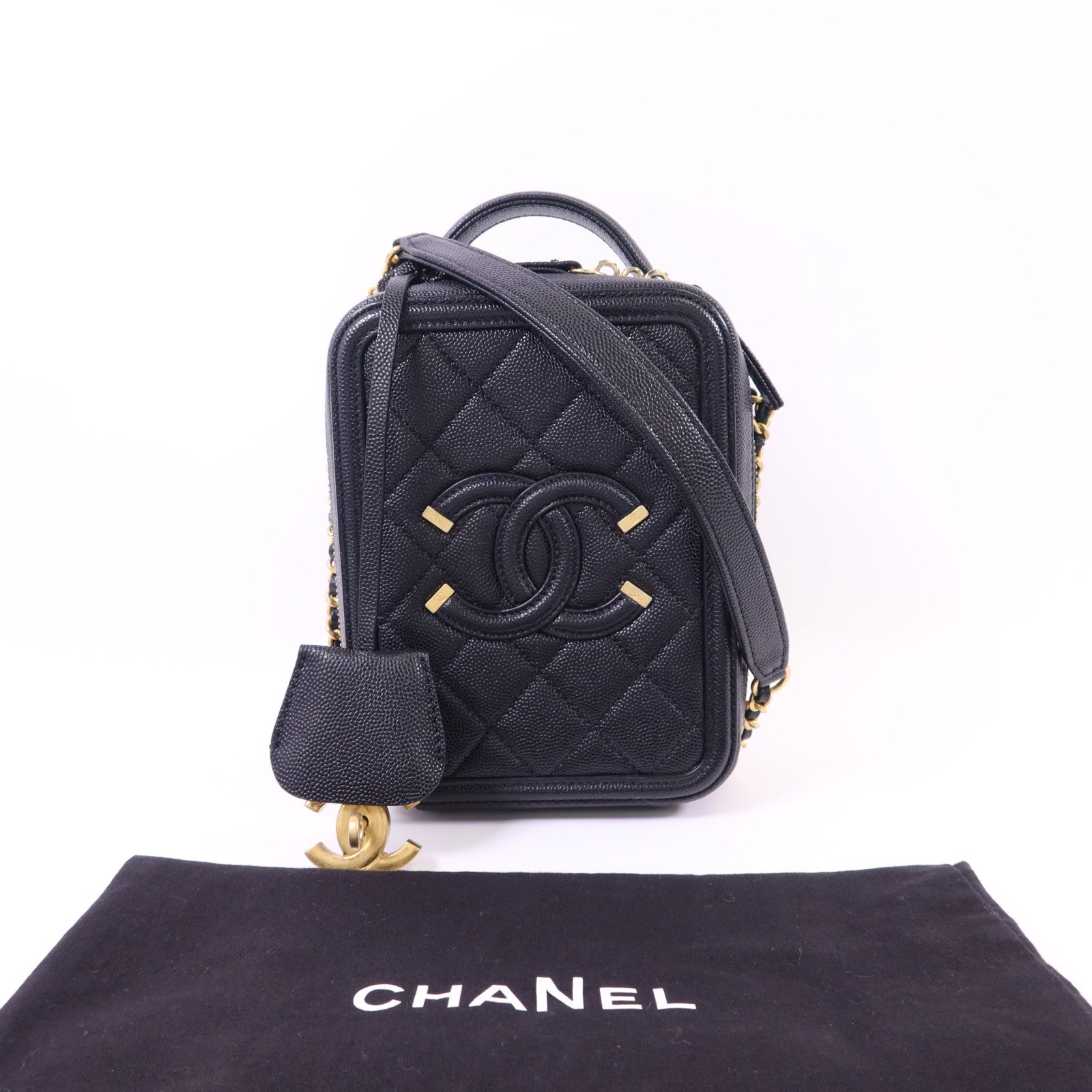 CHANEL 牛皮皮革Vanity Case金扣手挽肩背兩用袋
