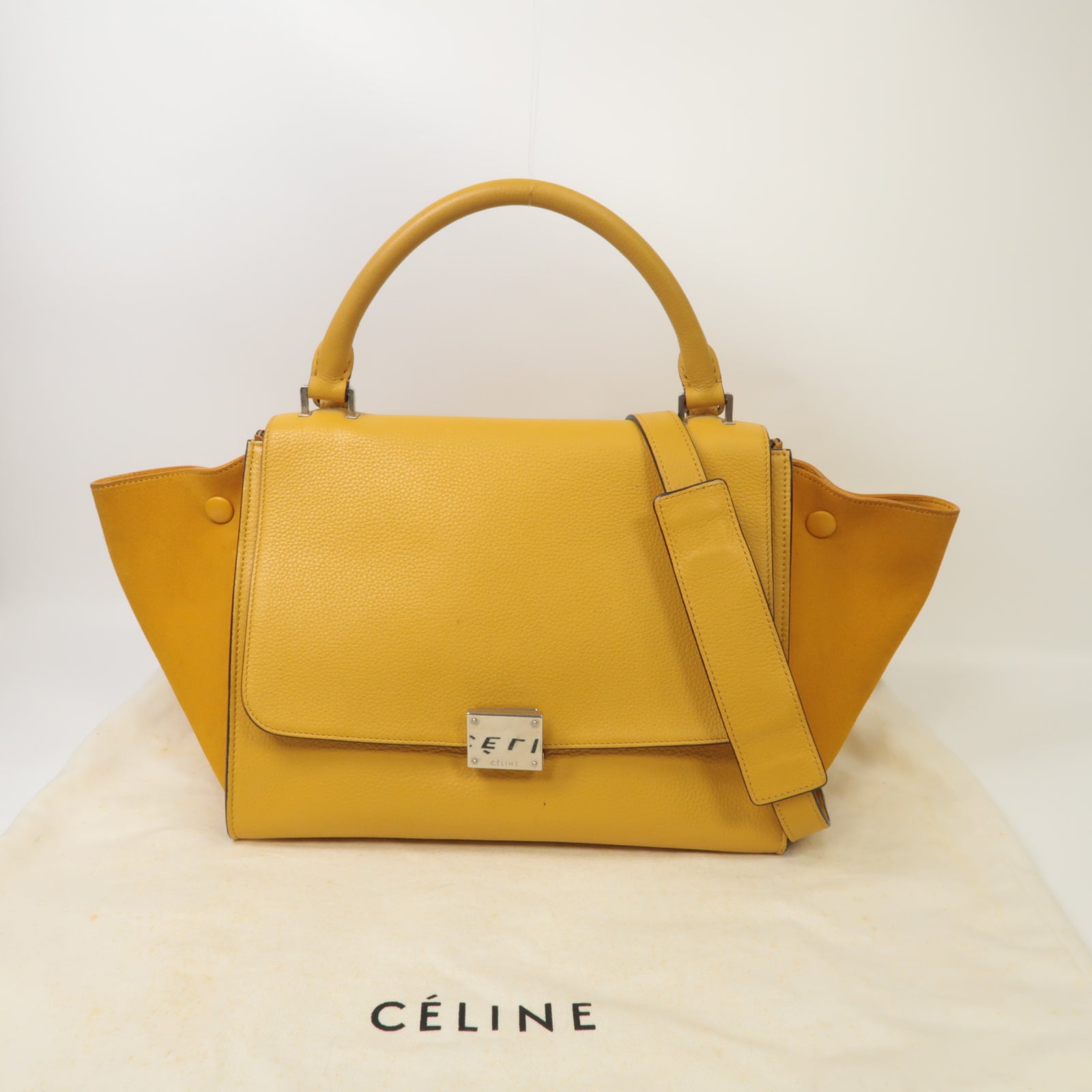 CELINE 【激減優惠】牛皮皮革/麂皮皮革Trapeze銀扣手挽肩背兩用袋黃色