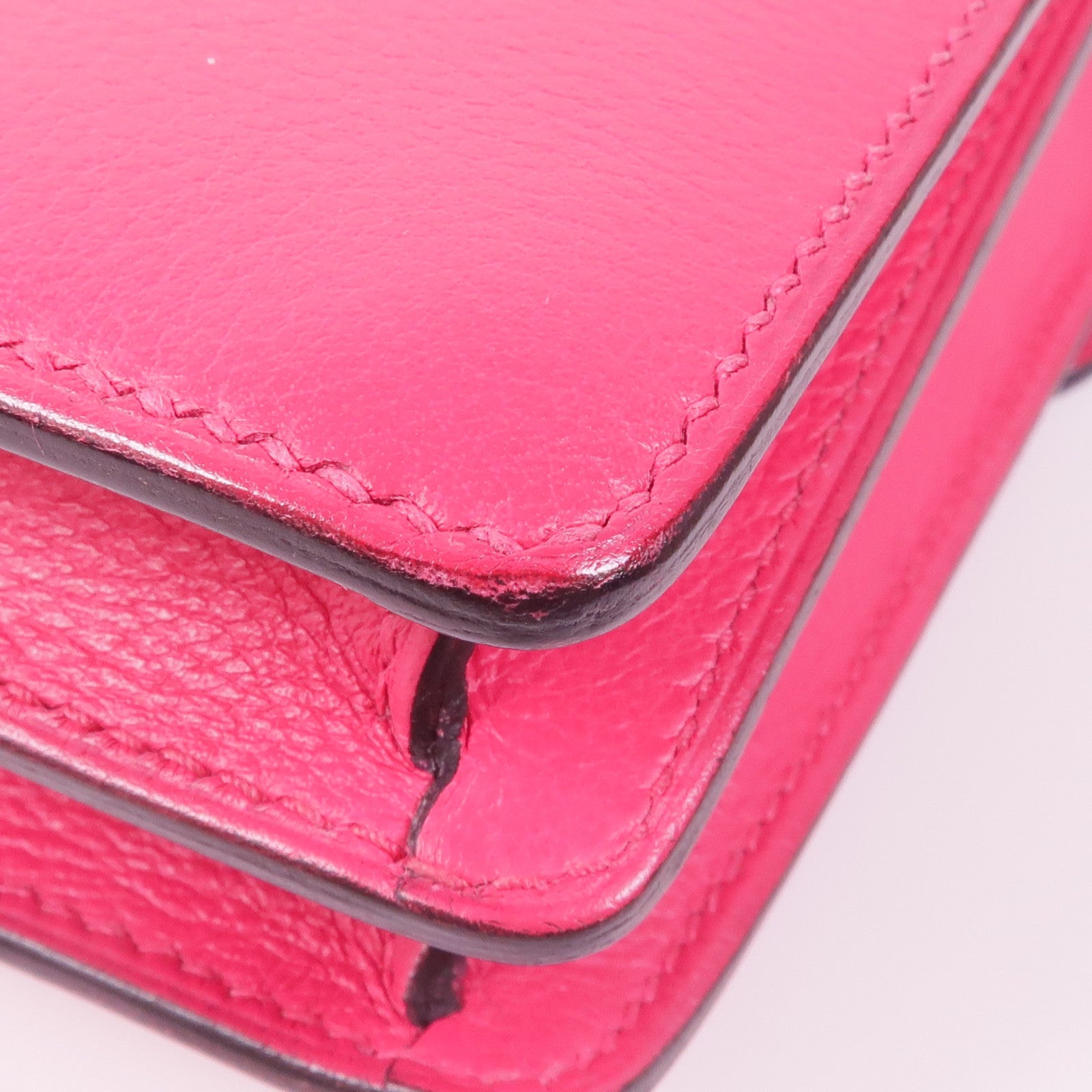 HERMES Evercolor/鱷魚皮革Mini Roulis Touch銀扣手挽肩背兩用袋Rose Mexico