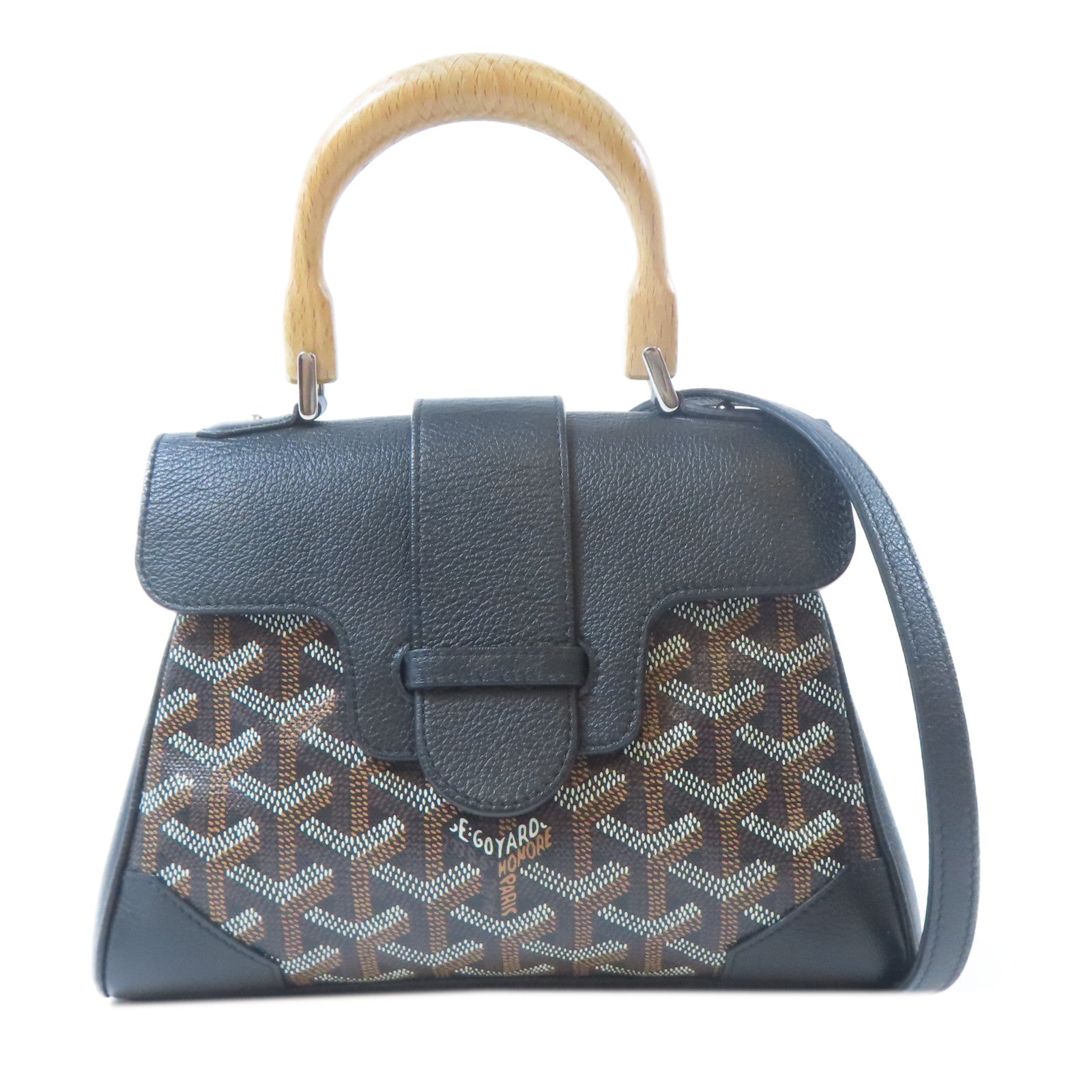 GOYARD 塗層帆布/皮革Saigon銀扣手挽肩背兩用袋黑色