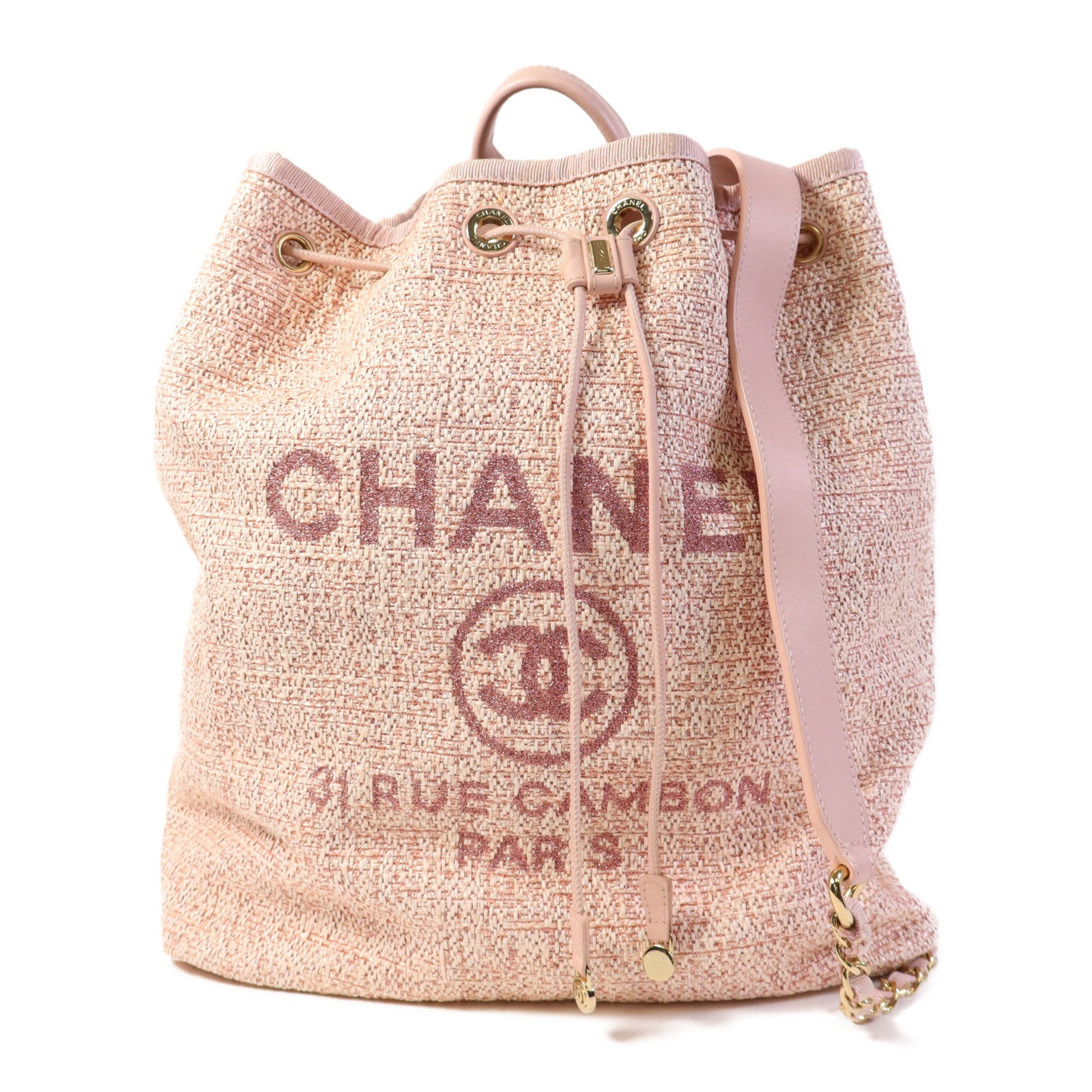 CHANEL 帆布Deauville Backpack金扣背包