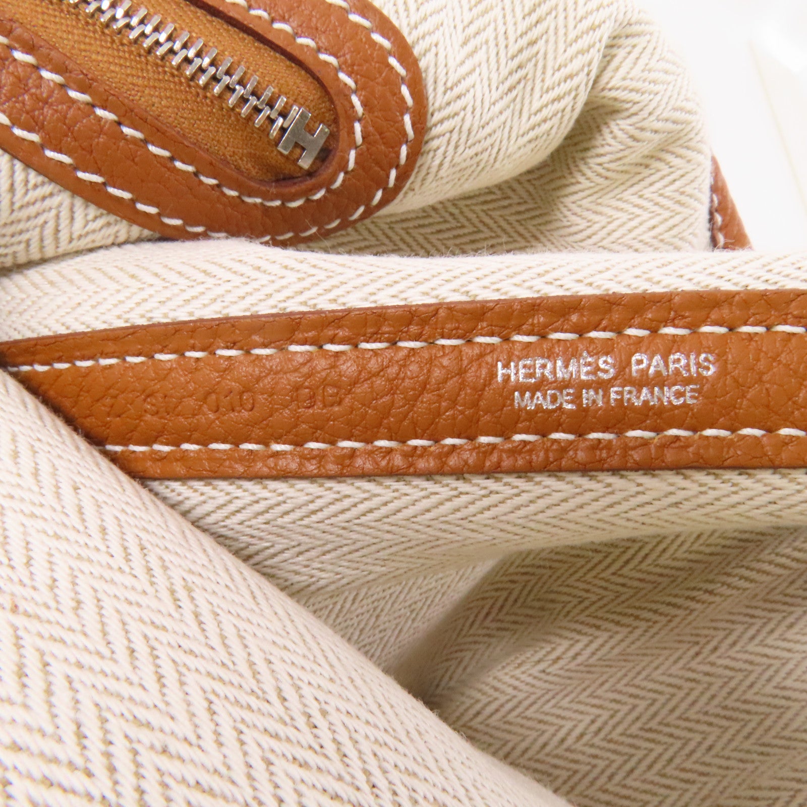 HERMES Negonda皮革Garden Party PM銀扣手挽袋經典駝色