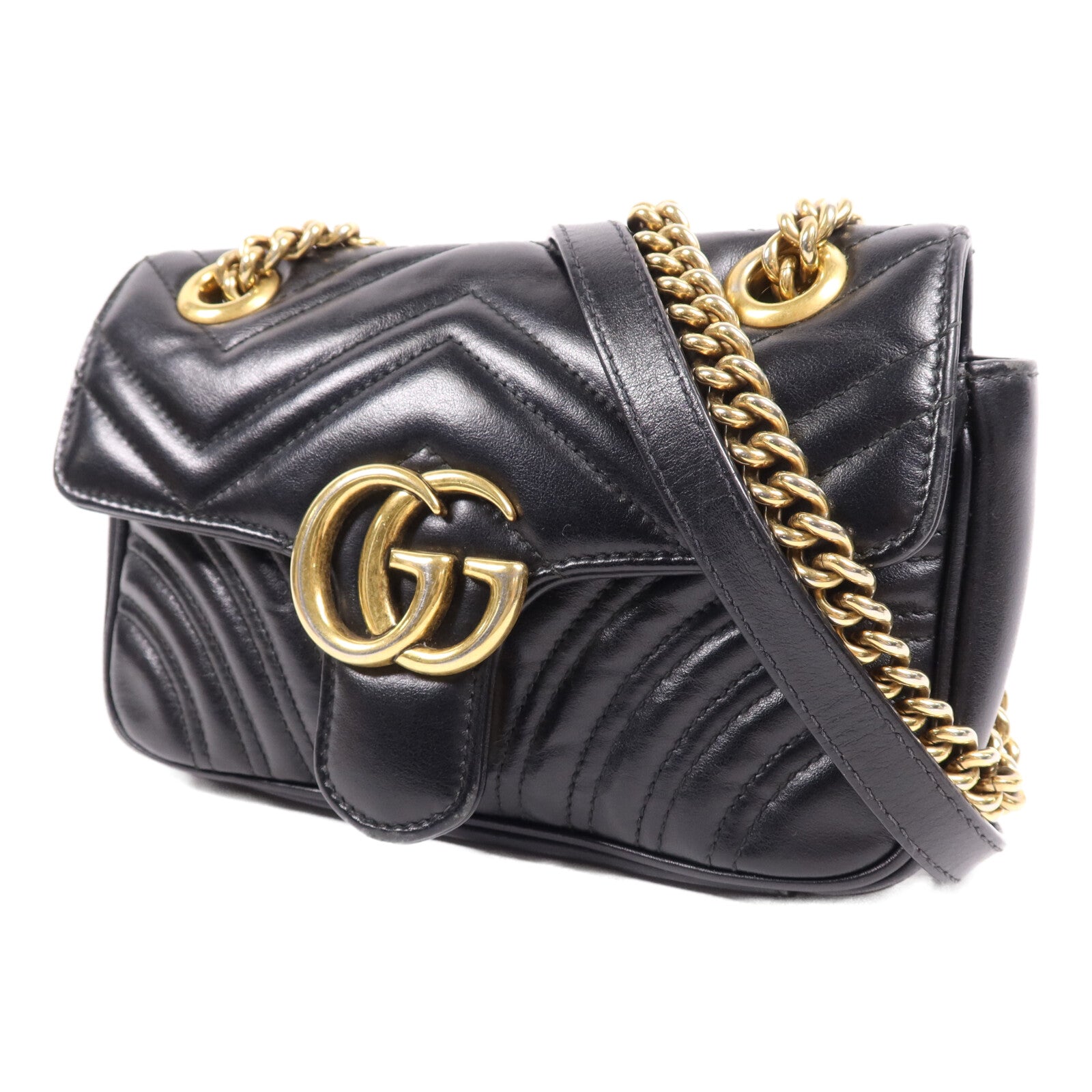 GUCCI 牛皮皮革GG Marmont金扣鏈帶肩背袋