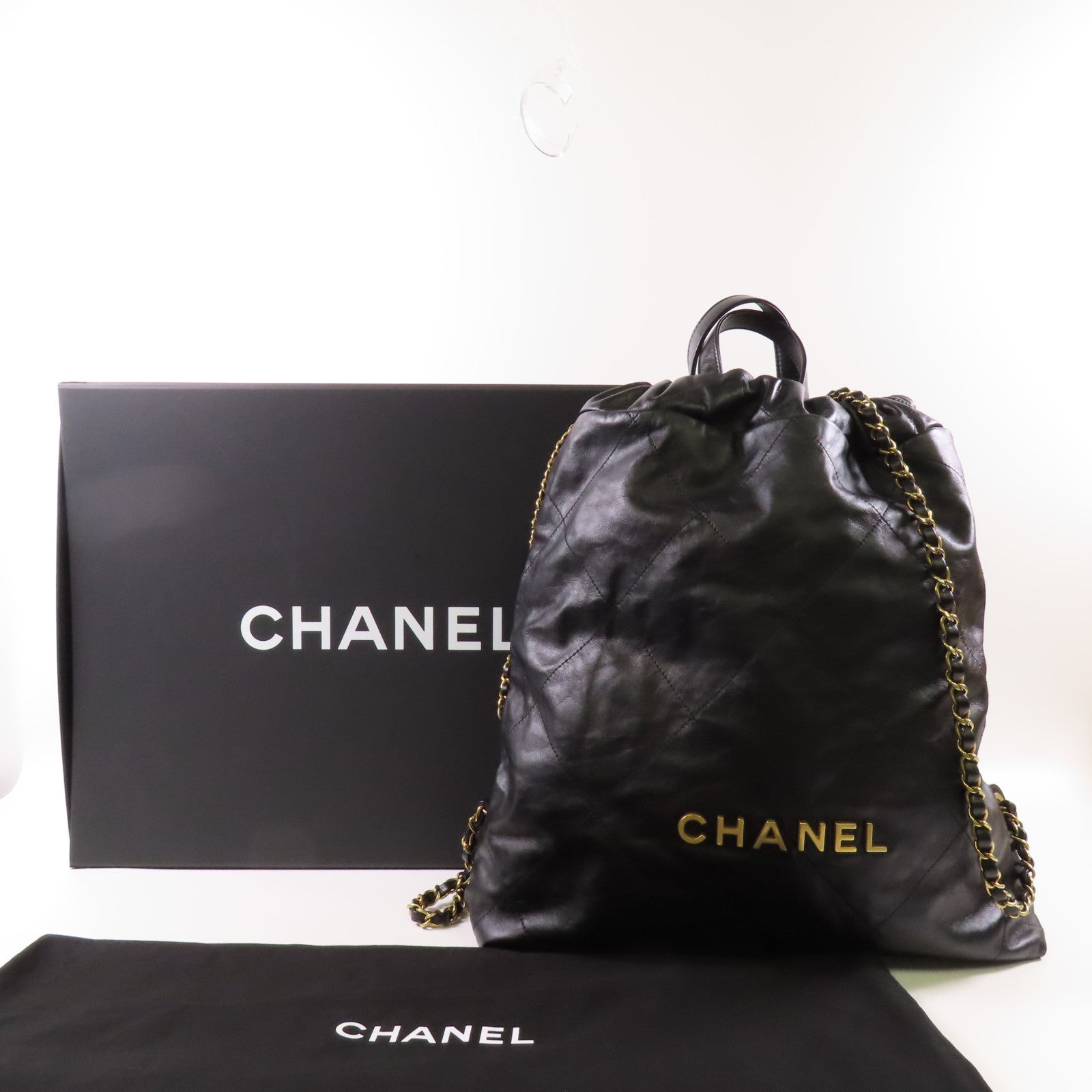 CHANEL GHW Chanel 22 Backpack Rucksack AS3859 Calfskin Leather Black