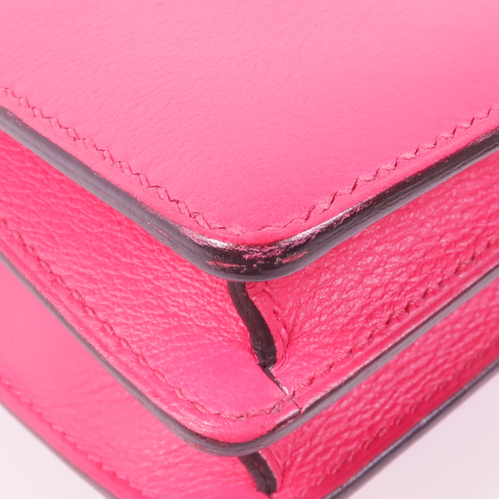 HERMES Evercolor/鱷魚皮革Mini Roulis Touch銀扣手挽肩背兩用袋Rose Mexico