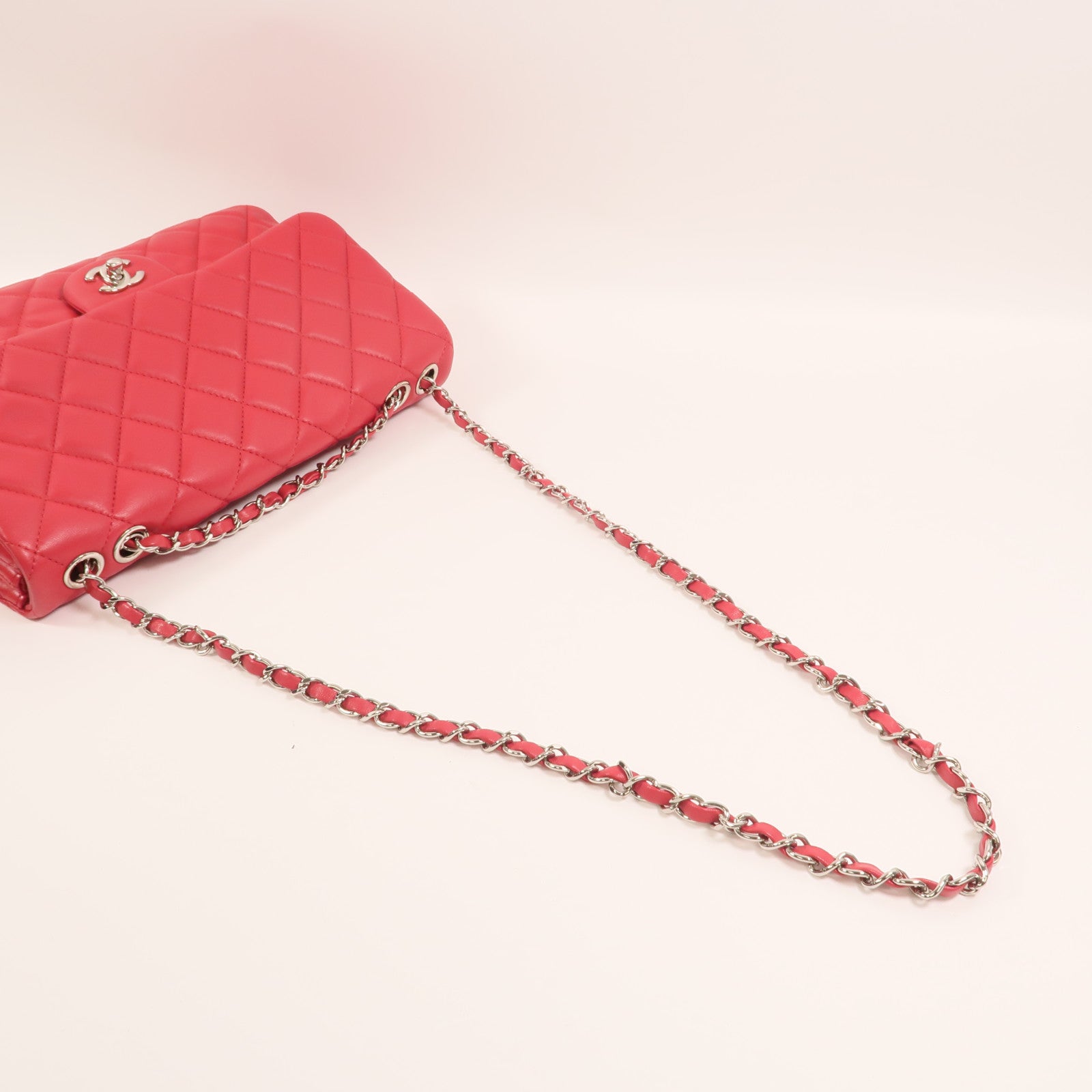 CHANEL 羊皮皮革Chain Shoulder Bag銀扣鏈帶肩背袋