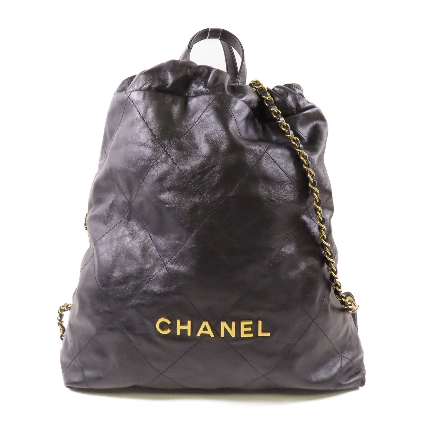 CHANEL GHW Chanel 22 Backpack Rucksack AS3859 Calfskin Leather Black