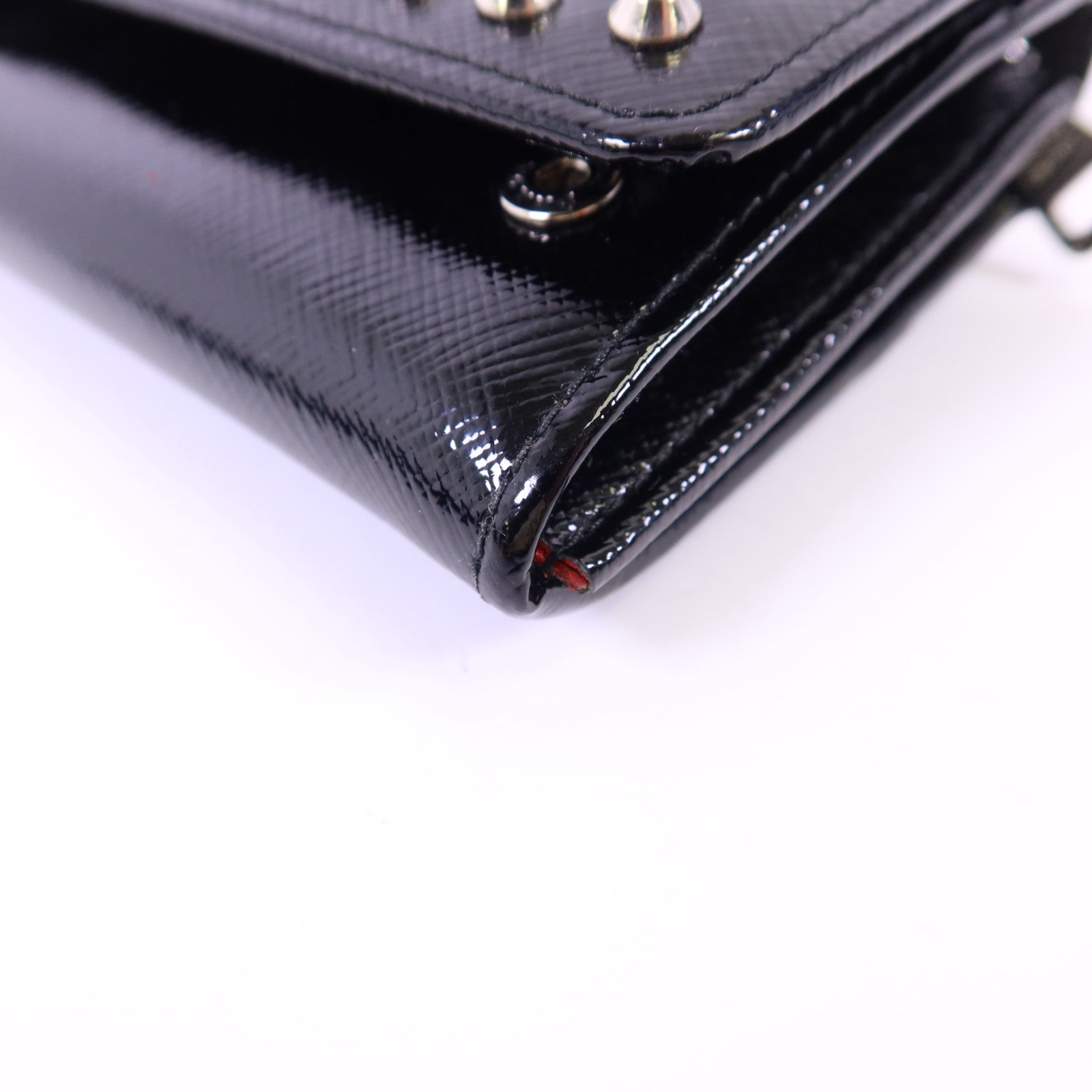 PRADA 漆皮皮革Long Wallet銀扣長錢包