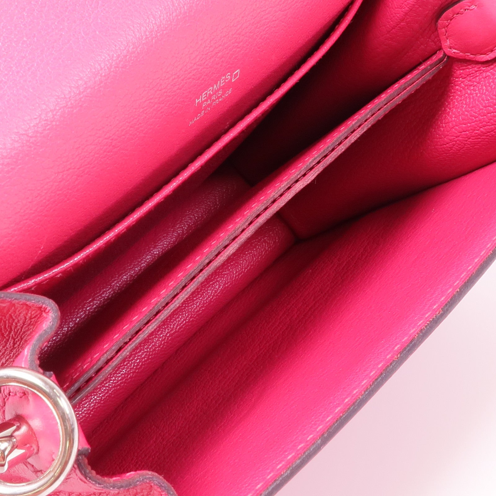 HERMES Evercolor/鱷魚皮革Mini Roulis Touch銀扣手挽肩背兩用袋Rose Mexico