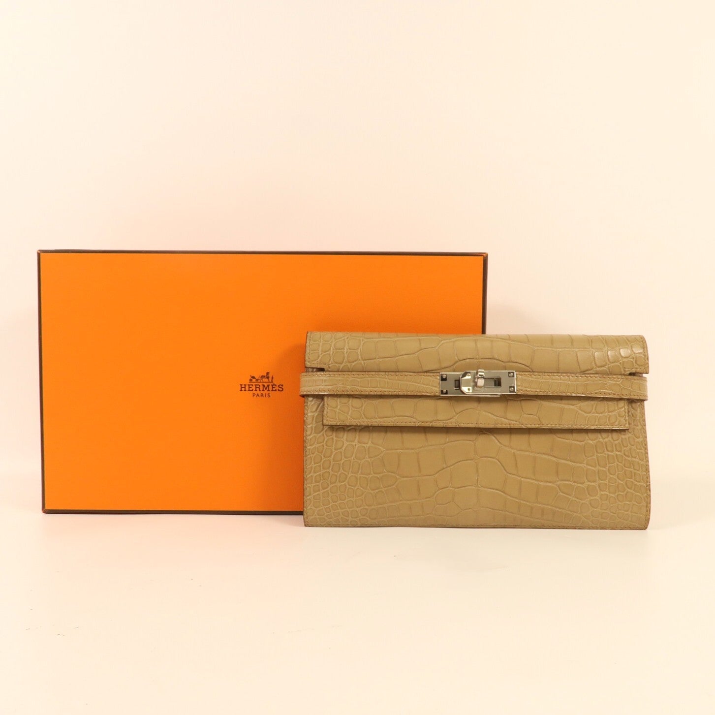 HERMES Alligator Mat皮革Kelly Long Wallet銀扣長錢包Trench