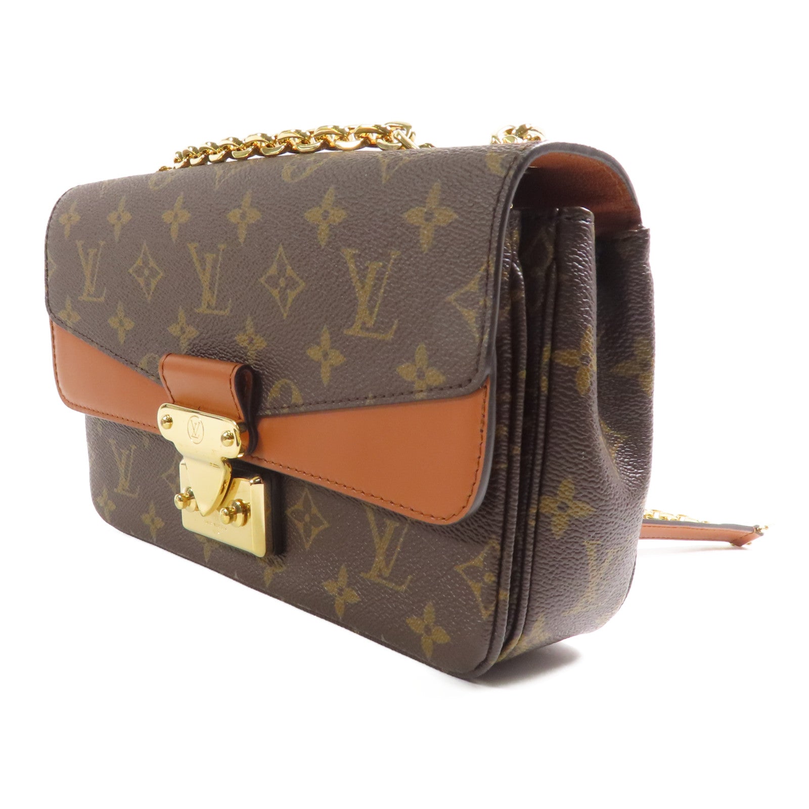 LOUIS VUITTON Monogram Marceau金扣鏈帶肩背袋棕色