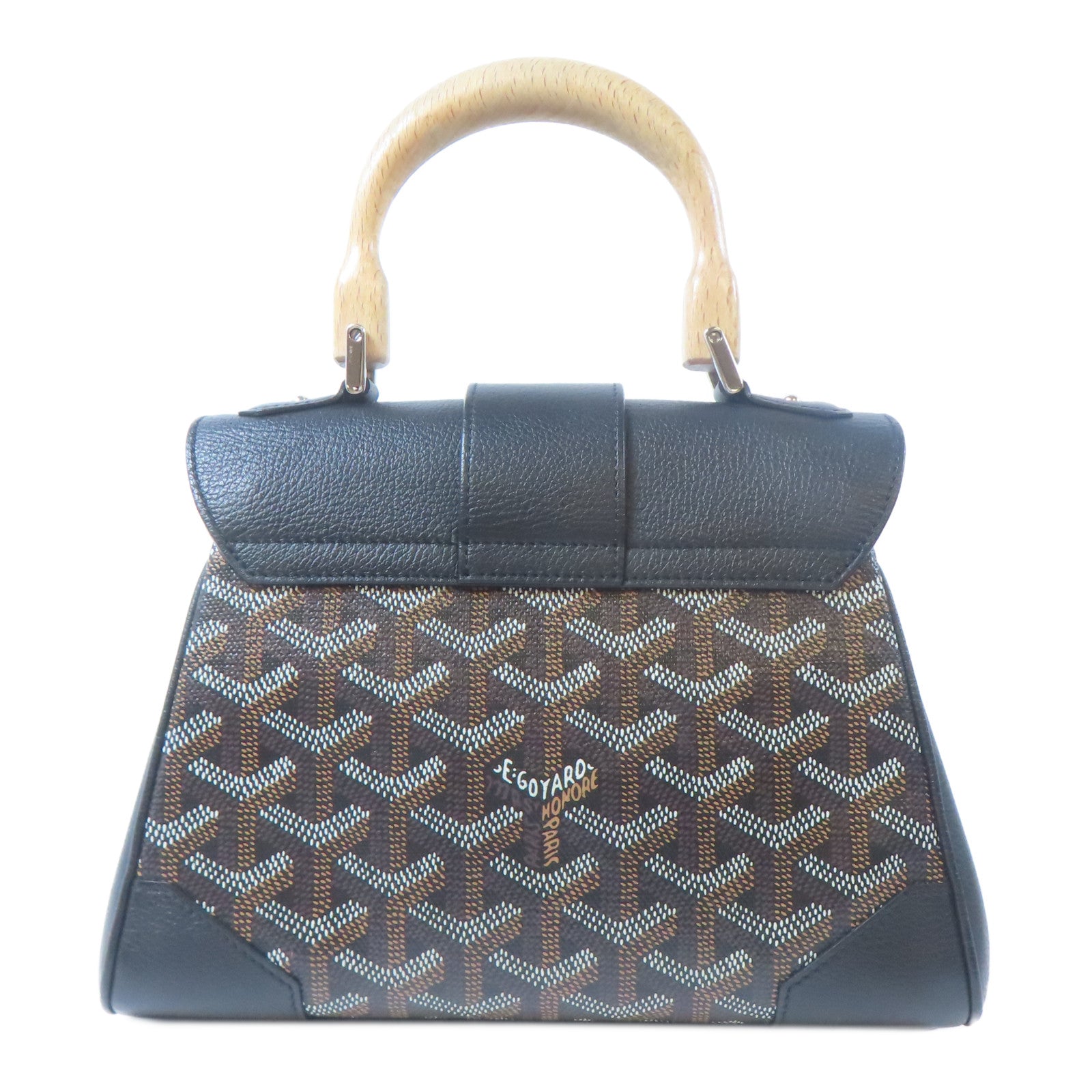 GOYARD 塗層帆布/皮革Saigon銀扣手挽肩背兩用袋黑色