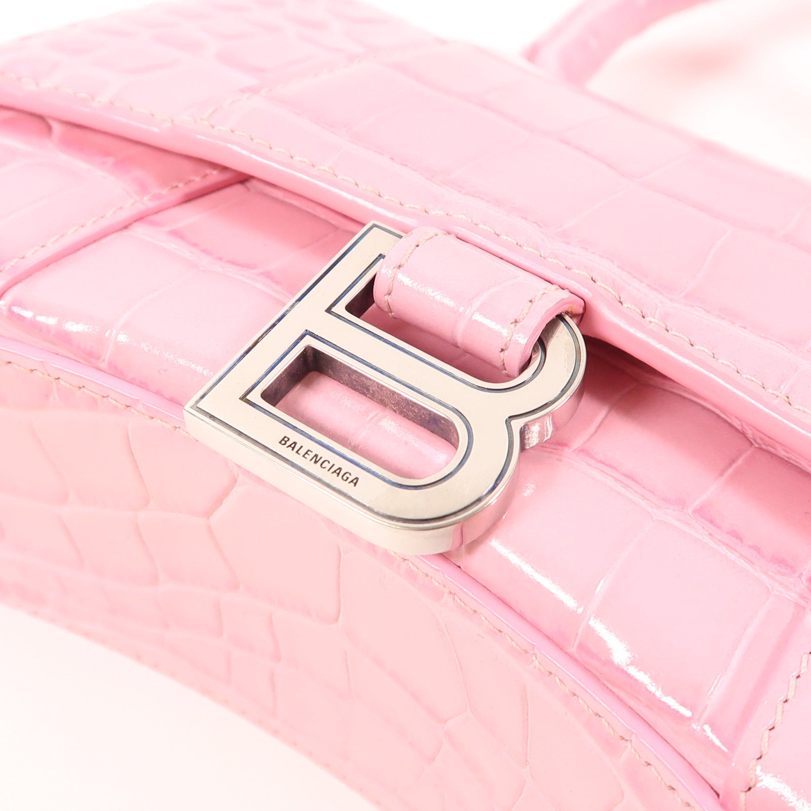 BALENCIAGA 牛皮皮革Hourglass XS銀扣手挽肩背兩用袋