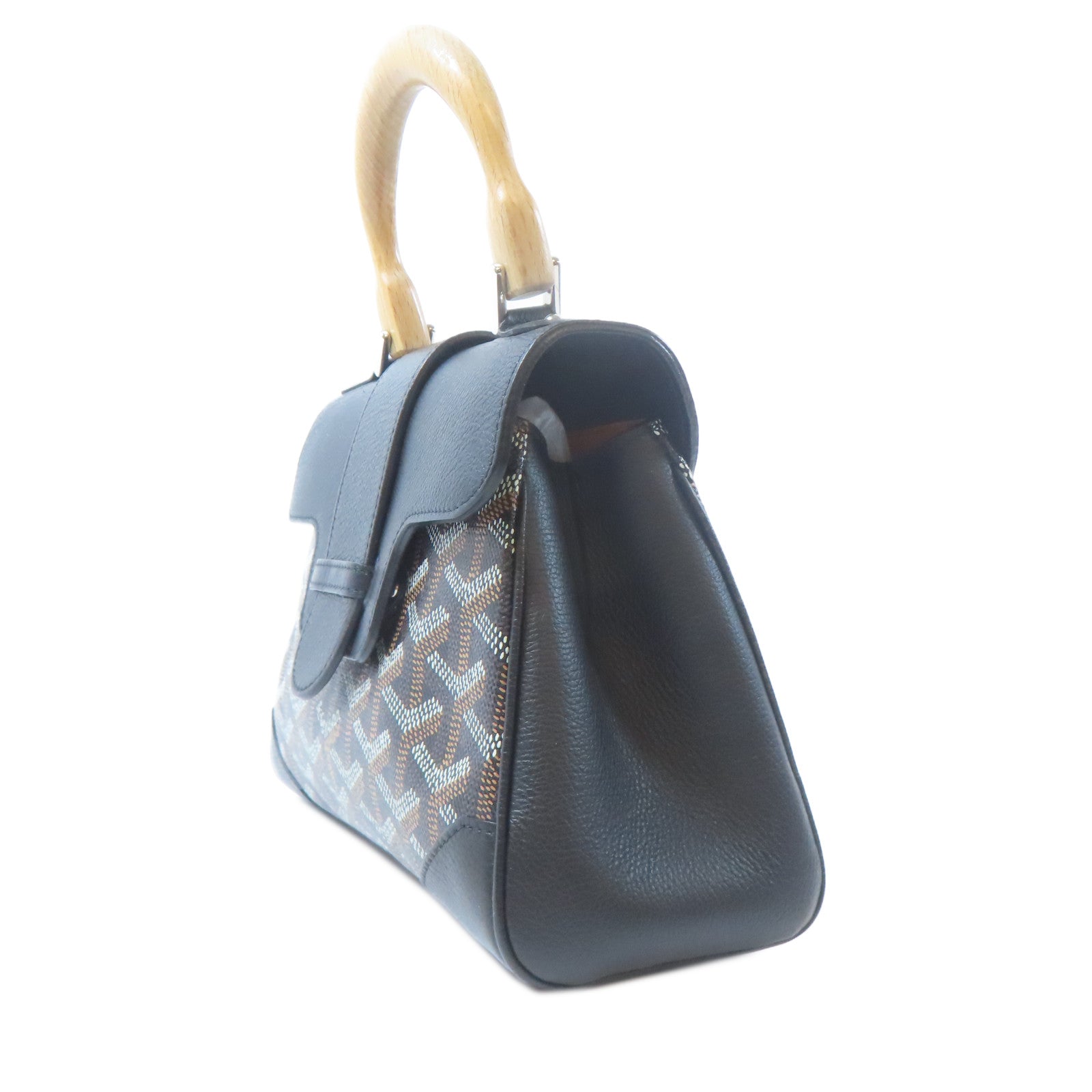 GOYARD 塗層帆布/皮革Saigon銀扣手挽肩背兩用袋黑色