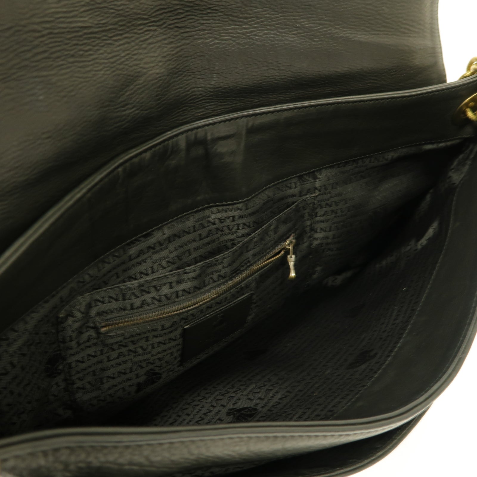 LANVIN 牛皮皮革Chain Shoulder Bag金扣鏈帶肩背袋黒色