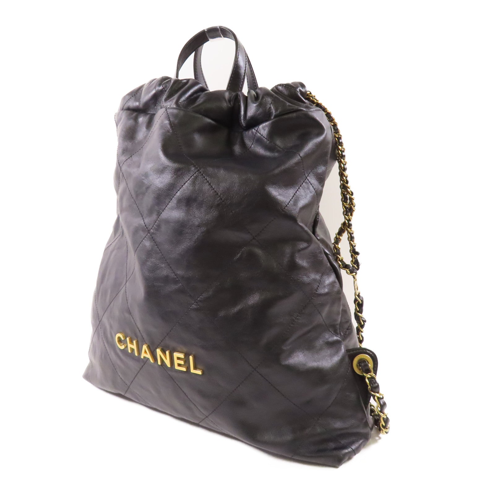 CHANEL GHW Chanel 22 Backpack Rucksack AS3859 Calfskin Leather Black