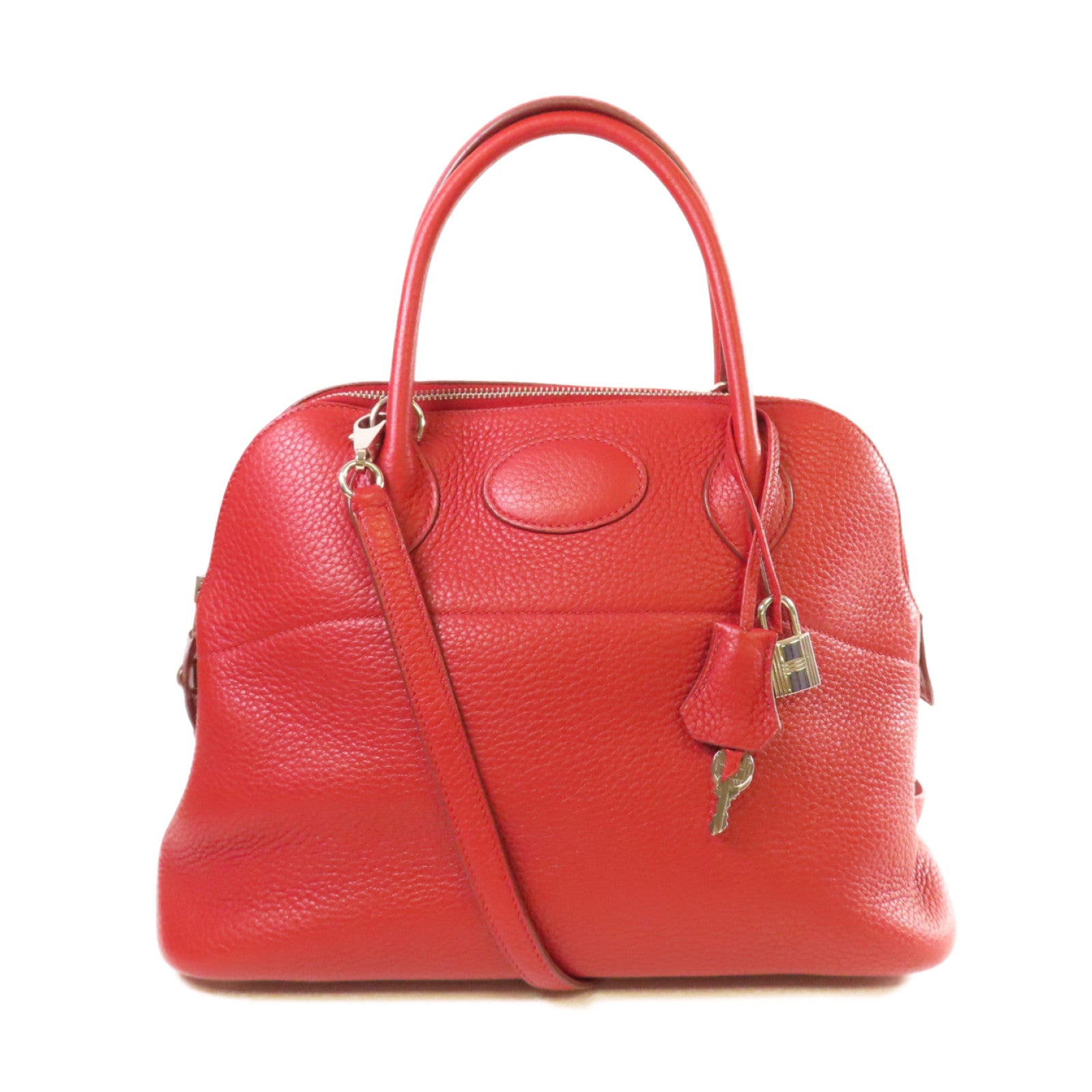 HERMES Clemence皮革Bolide 31 2Way Shoulder Bag銀扣手挽肩背兩用袋Q5  Rouge Casaque/卡薩克紅色