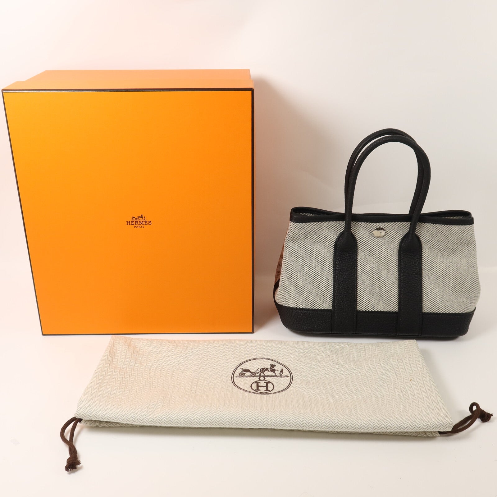 HERMES 帆布/Negonda皮革Mini Garden Party手挽袋Noir