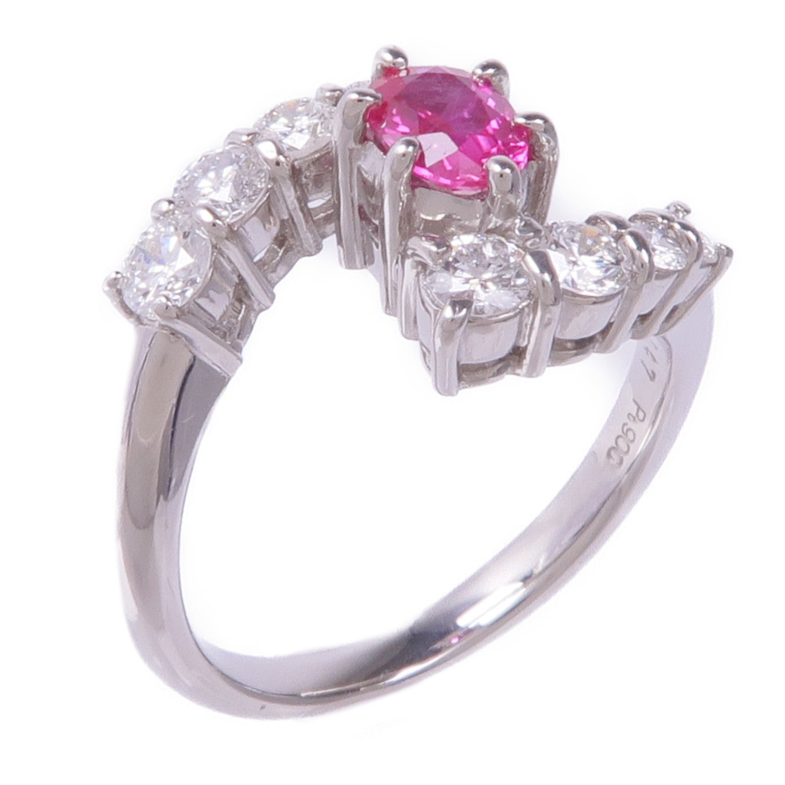 JEWELRY 【激減優惠】PT900鉑金Ruby Diamond Ring紅寶石/鑽石戒指US#5