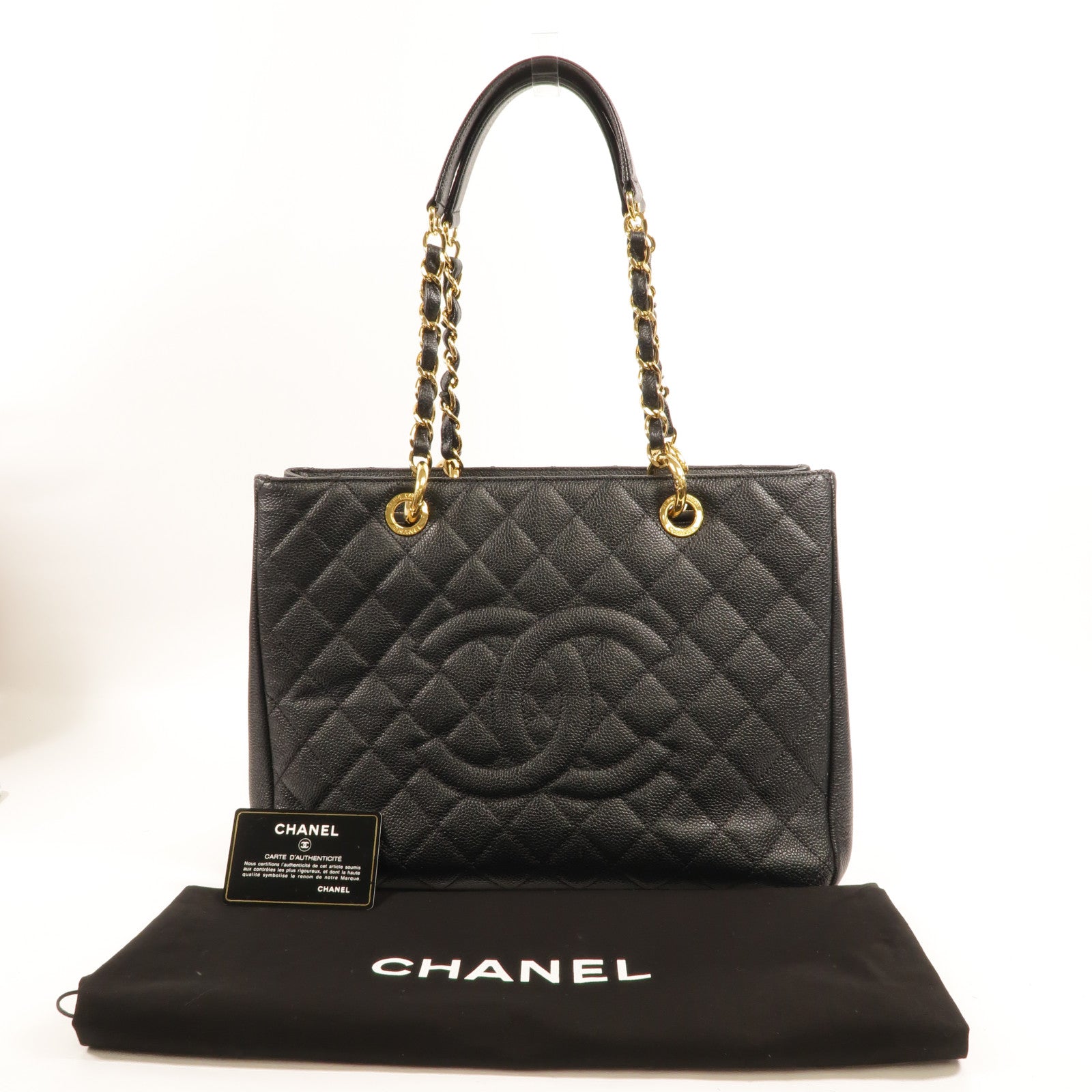 CHANEL 牛皮皮革GST Grand Shopping Tote Bag鏈帶肩背袋