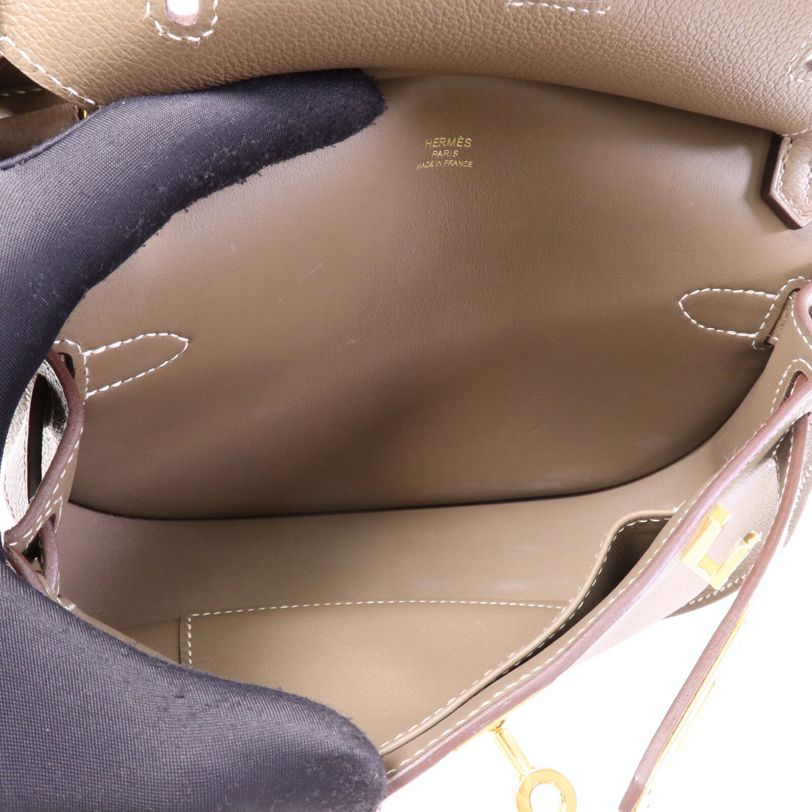 HERMES Evercolor皮革Jypsiere Mini金扣肩背袋Etoupe