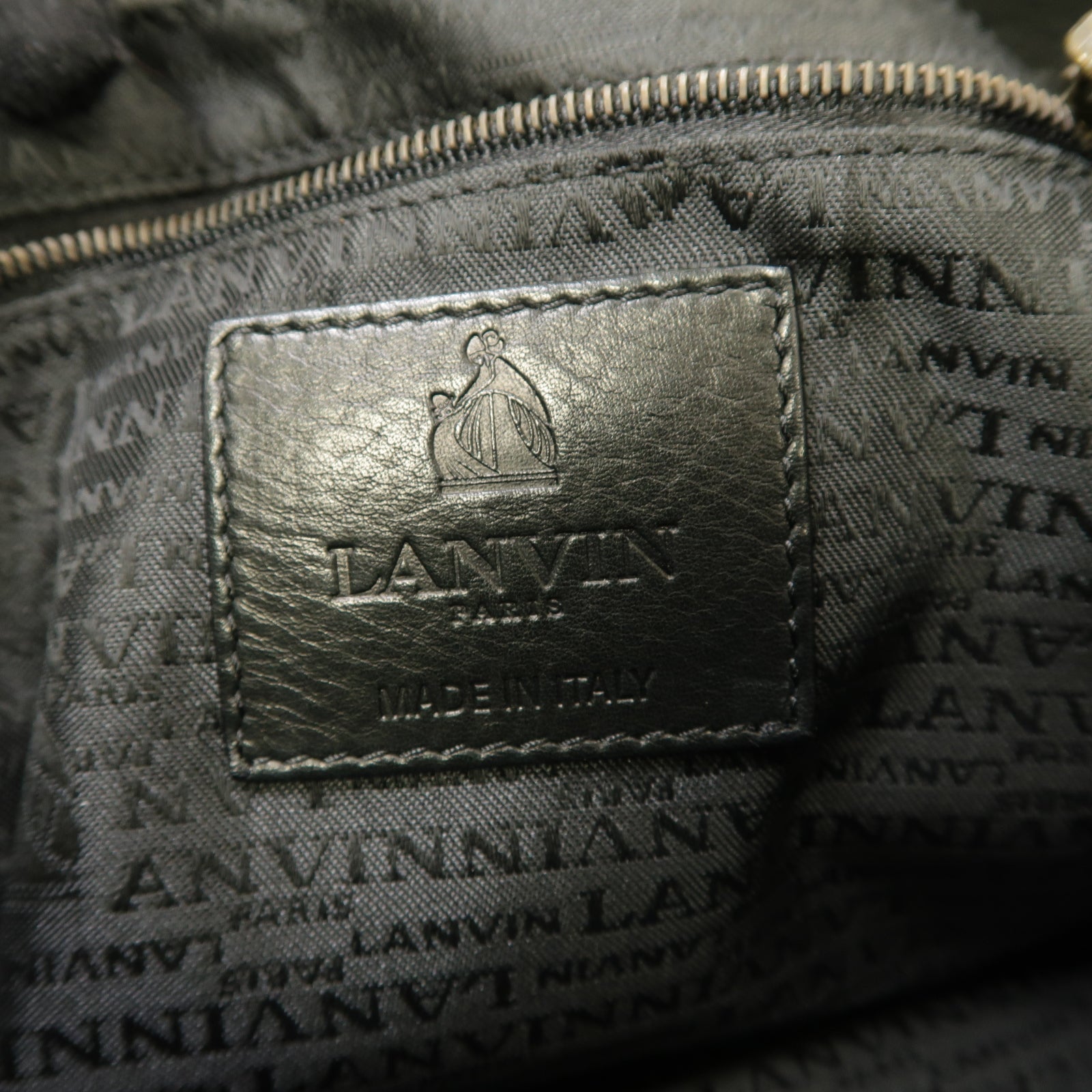LANVIN 牛皮皮革Chain Shoulder Bag金扣鏈帶肩背袋黒色