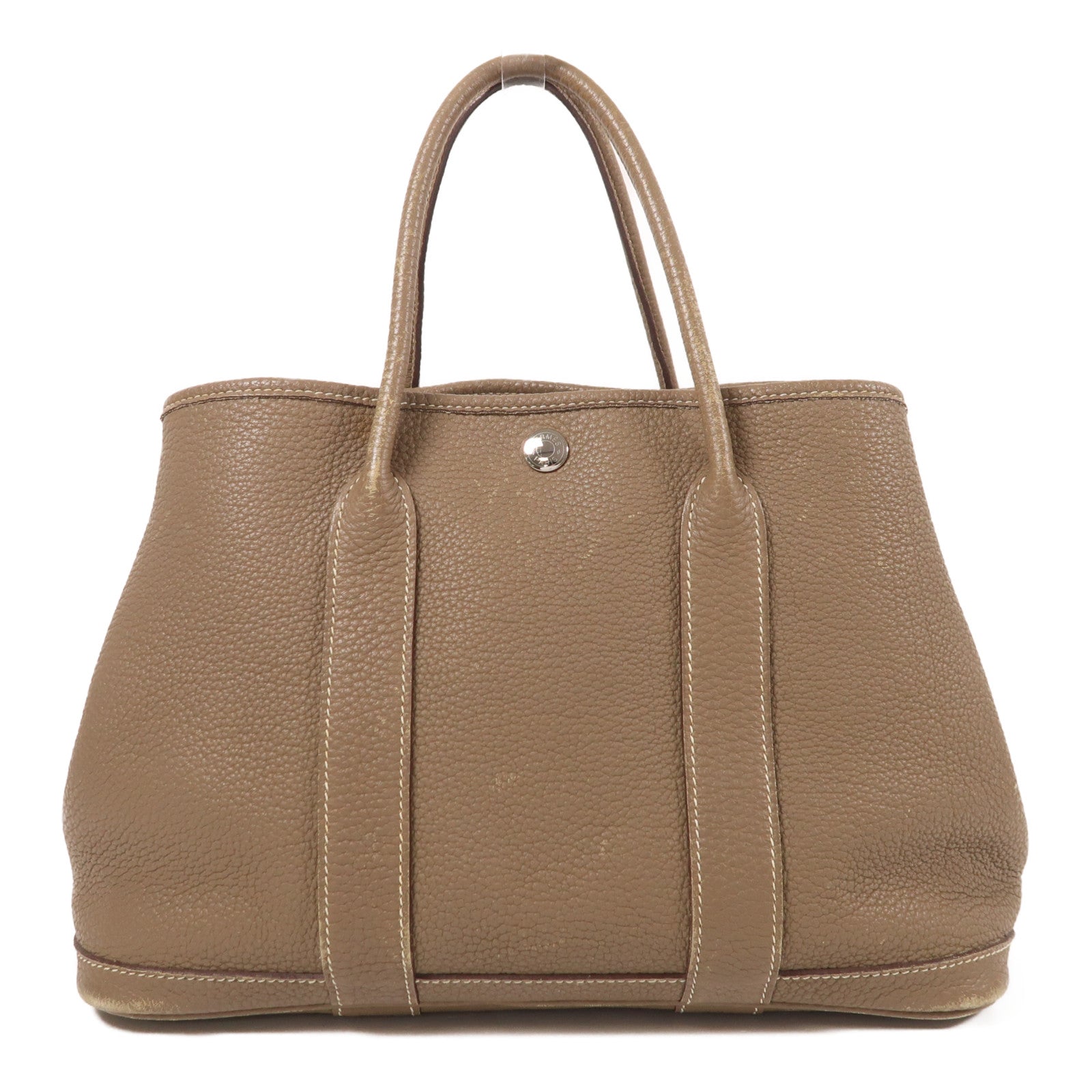 HERMES Negonda皮革Garden Party TPM銀扣手挽袋Etoupe