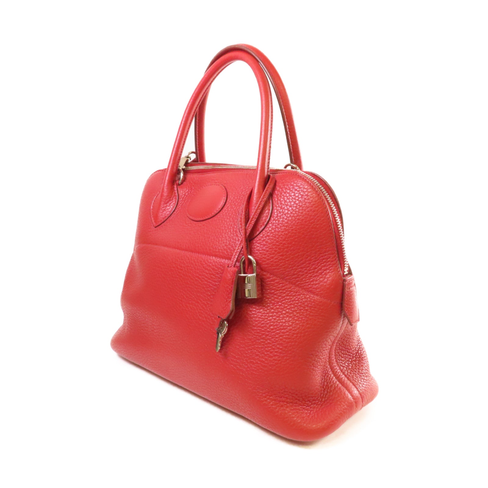 HERMES Clemence皮革Bolide 31 2Way Shoulder Bag銀扣手挽肩背兩用袋Q5  Rouge Casaque/卡薩克紅色