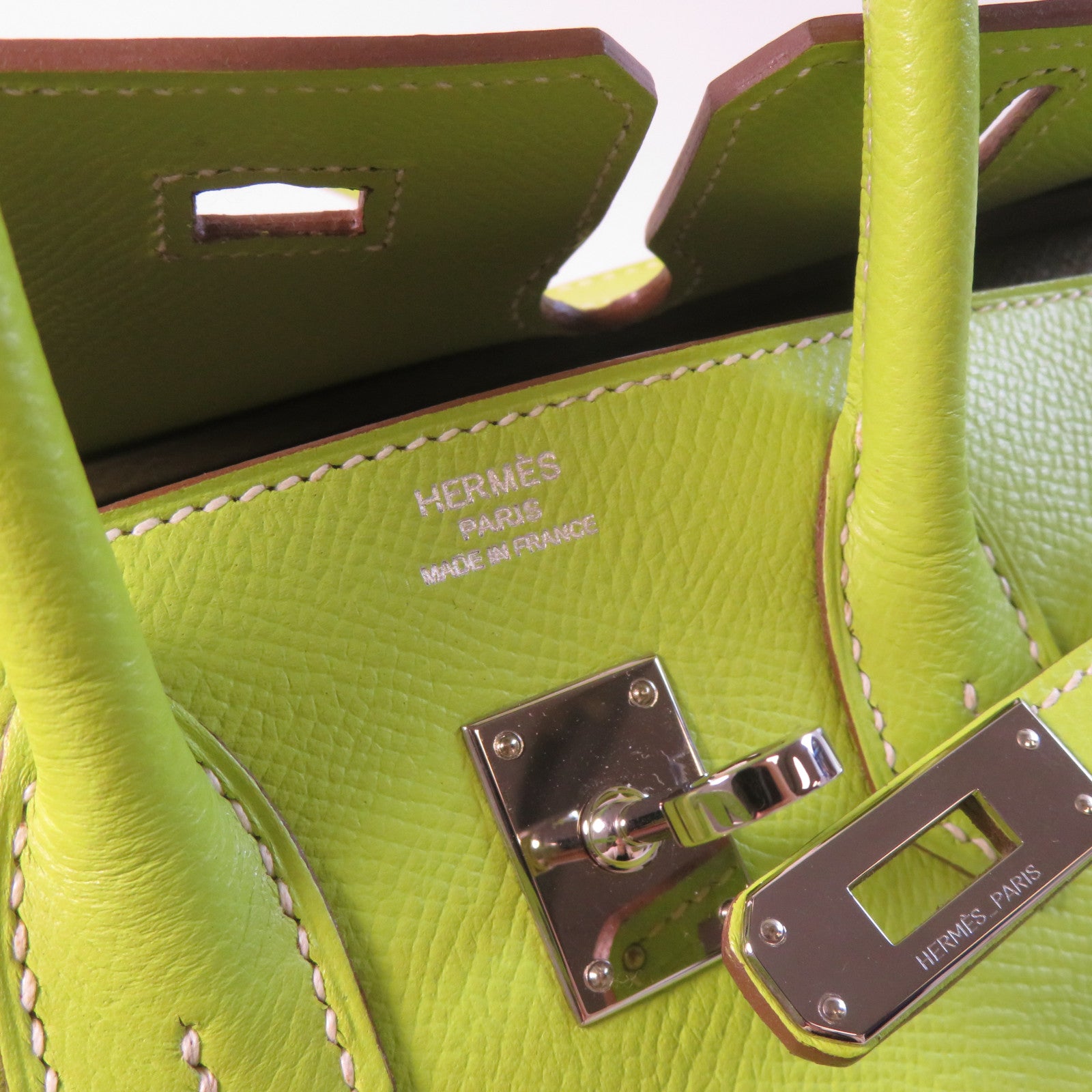 HERMES 【激減優惠】Epsom皮革Birkin 25 Candy銀扣手挽袋綠色