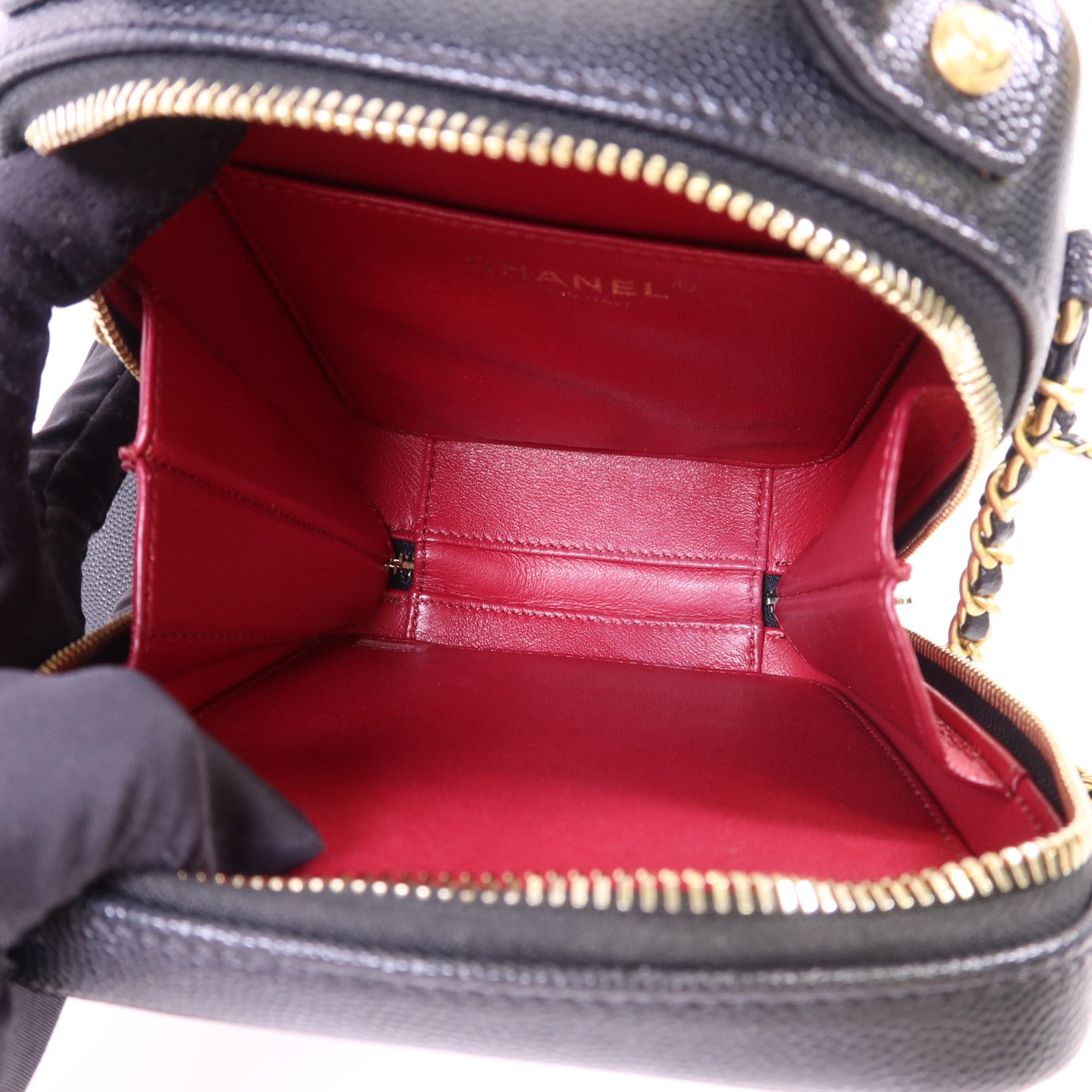 CHANEL 牛皮皮革Vanity Case金扣手挽肩背兩用袋