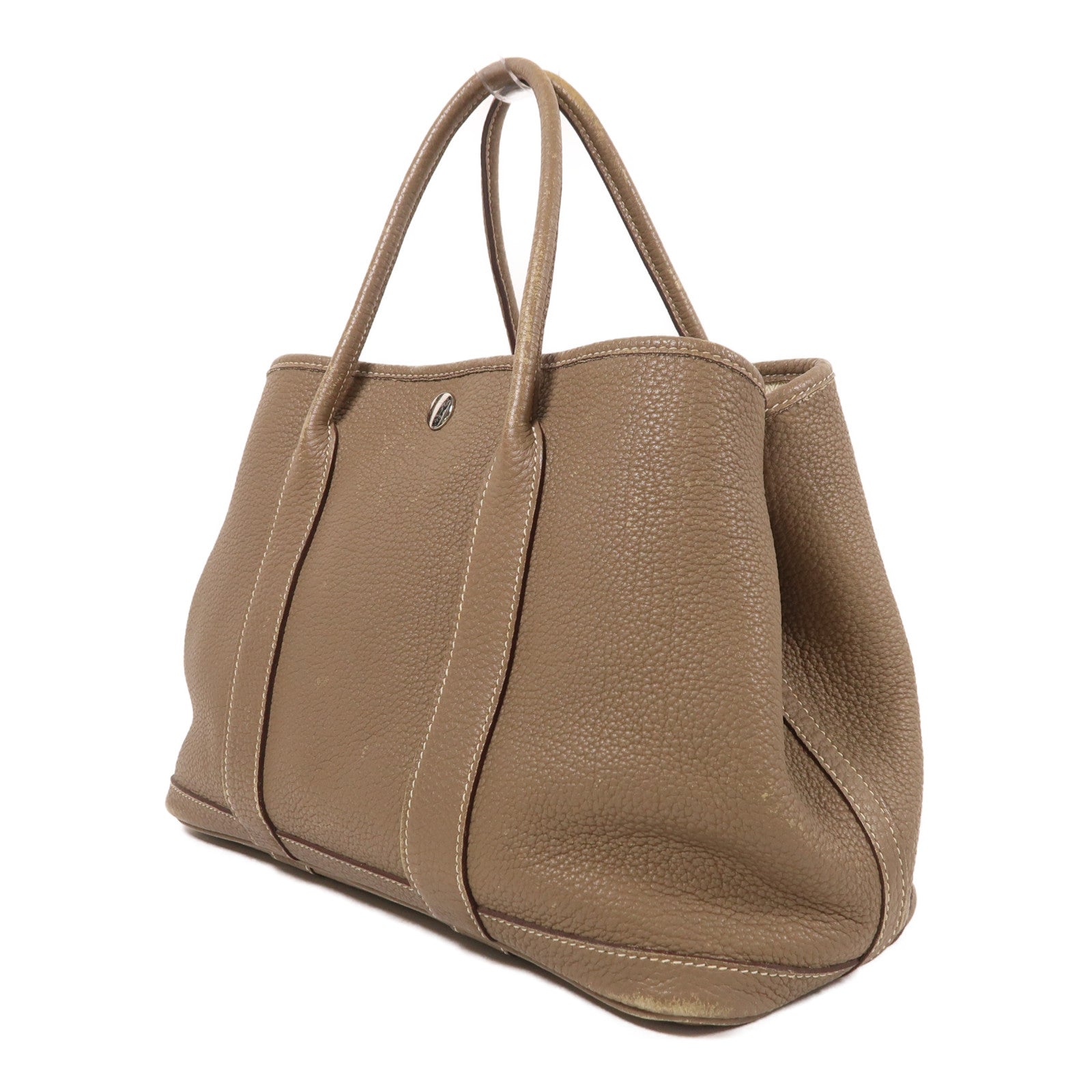 HERMES Negonda皮革Garden Party TPM銀扣手挽袋Etoupe