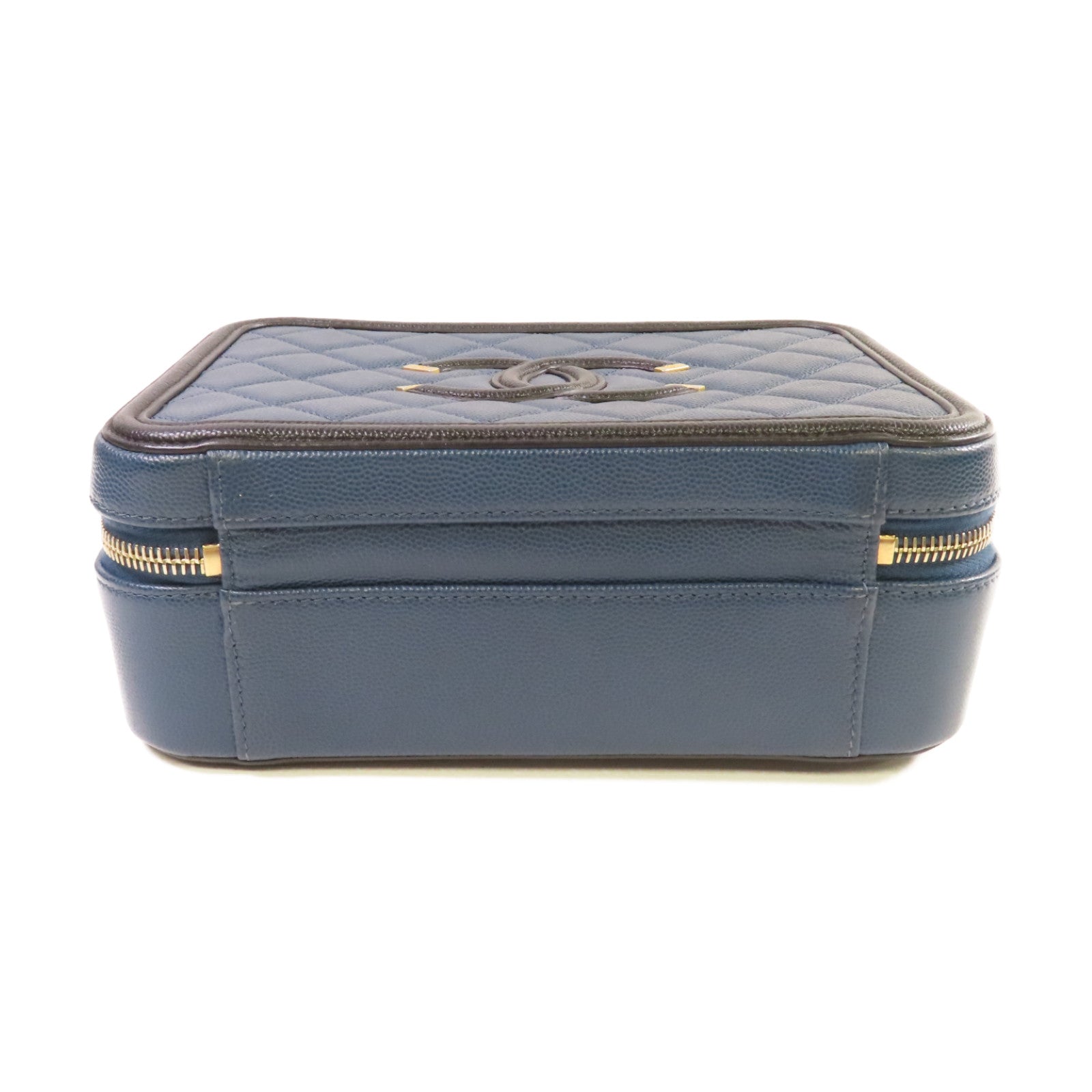CHANEL 【激減優惠】菱格Caviar皮革Filigree Vanity Case 2Way Shoulder Bag金扣鏈帶手挽肩背兩用袋藍色/黑色