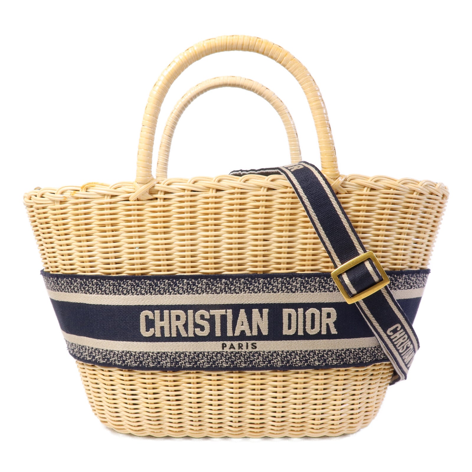 Dior 帆布/藤料Dioriviera Hat Basket手挽肩背兩用袋