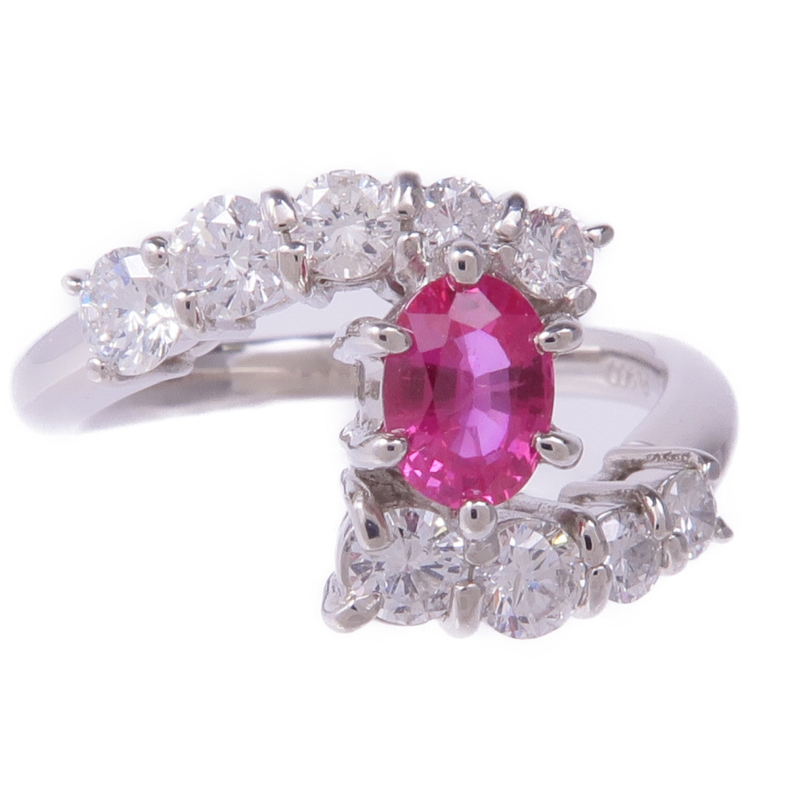 JEWELRY 【激減優惠】PT900鉑金Ruby Diamond Ring紅寶石/鑽石戒指US#5