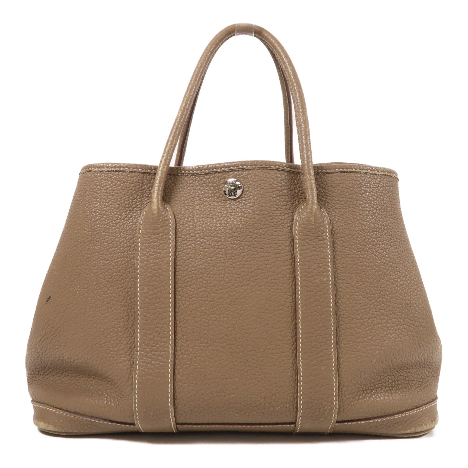 HERMES Negonda皮革Garden Party TPM銀扣手挽袋Etoupe