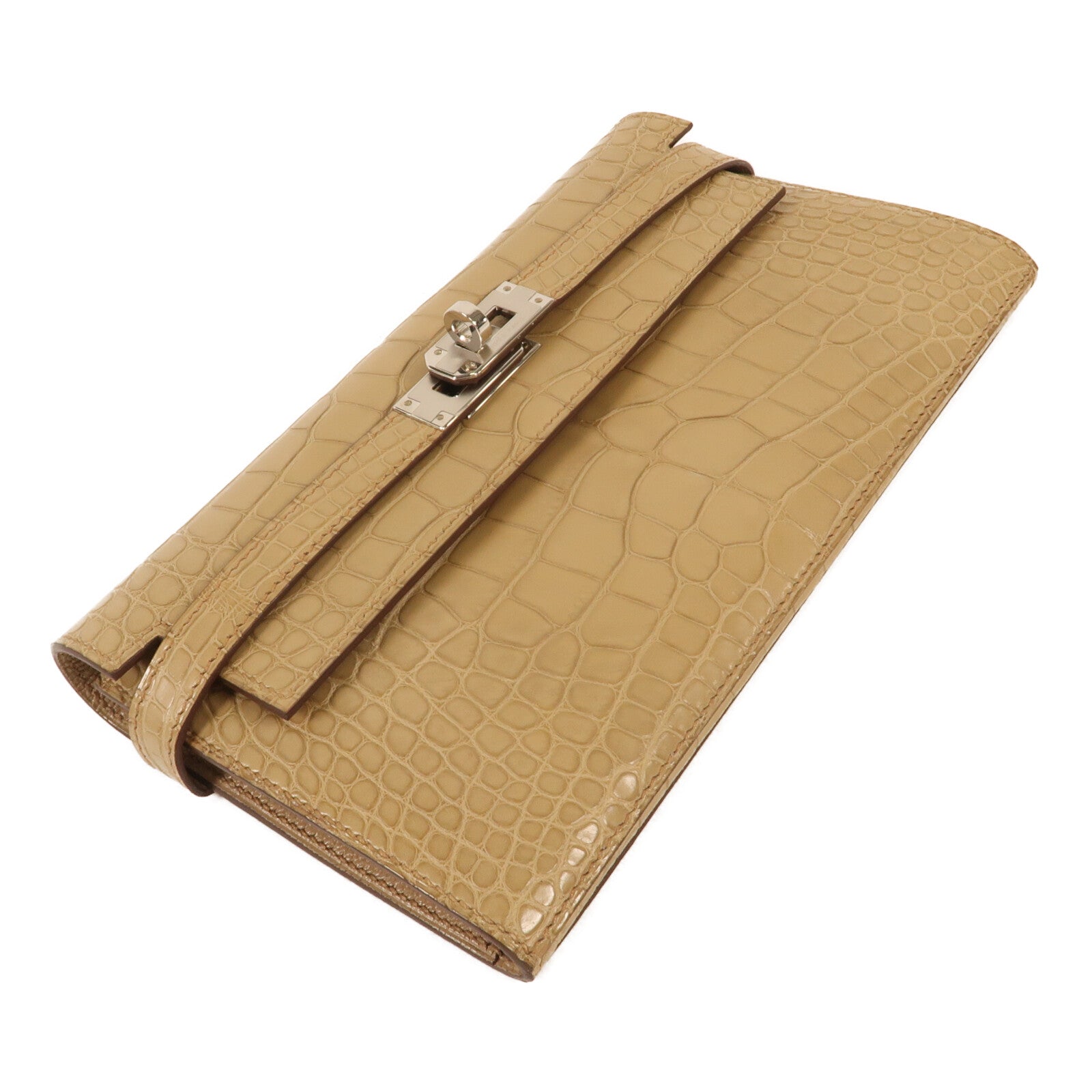 HERMES Alligator Mat皮革Kelly Long Wallet銀扣長錢包Trench