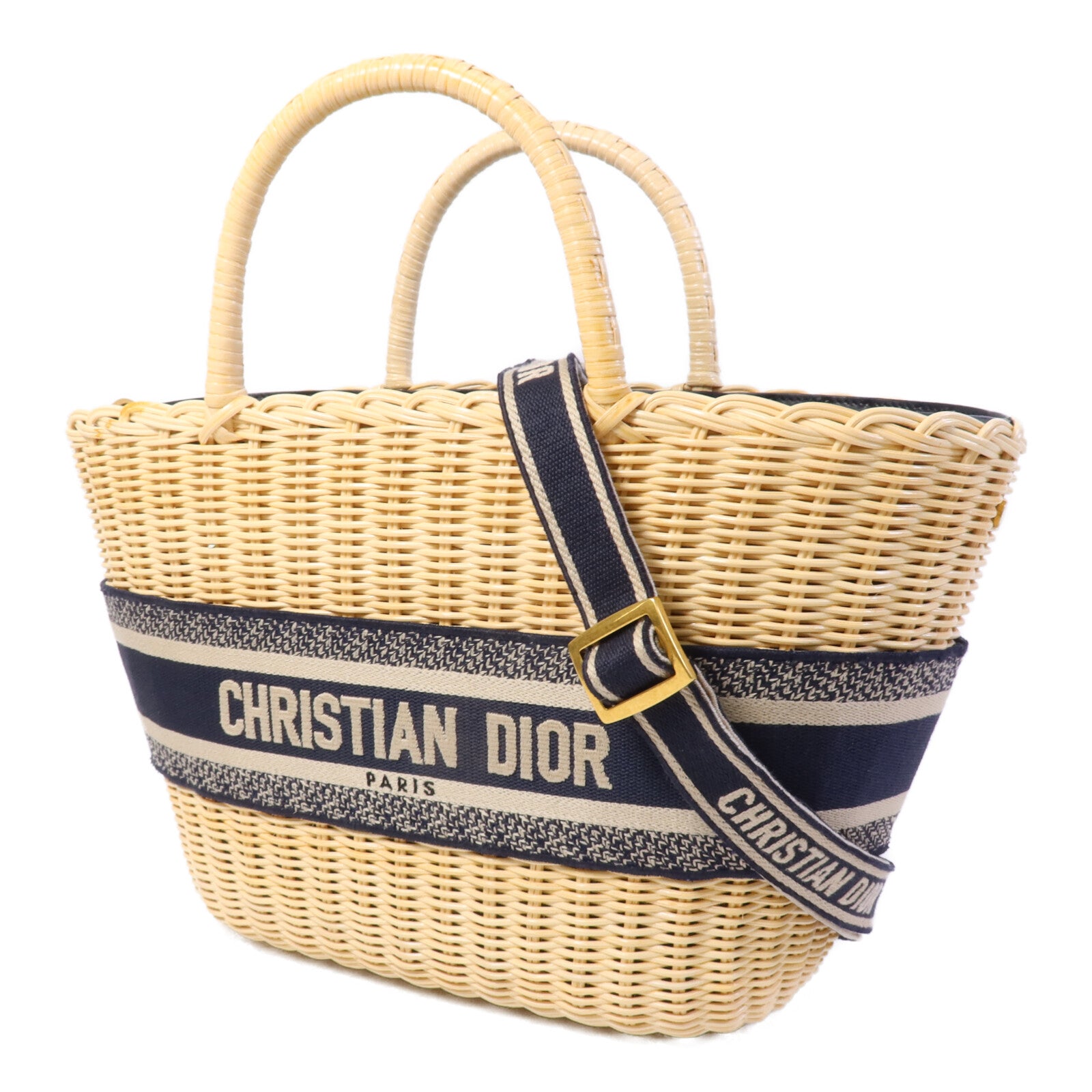 Dior 帆布/藤料Dioriviera Hat Basket手挽肩背兩用袋
