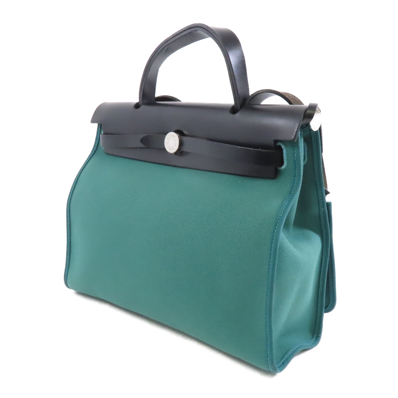 HERMES 帆布Herbag PM銀扣手挽肩背兩用袋綠色