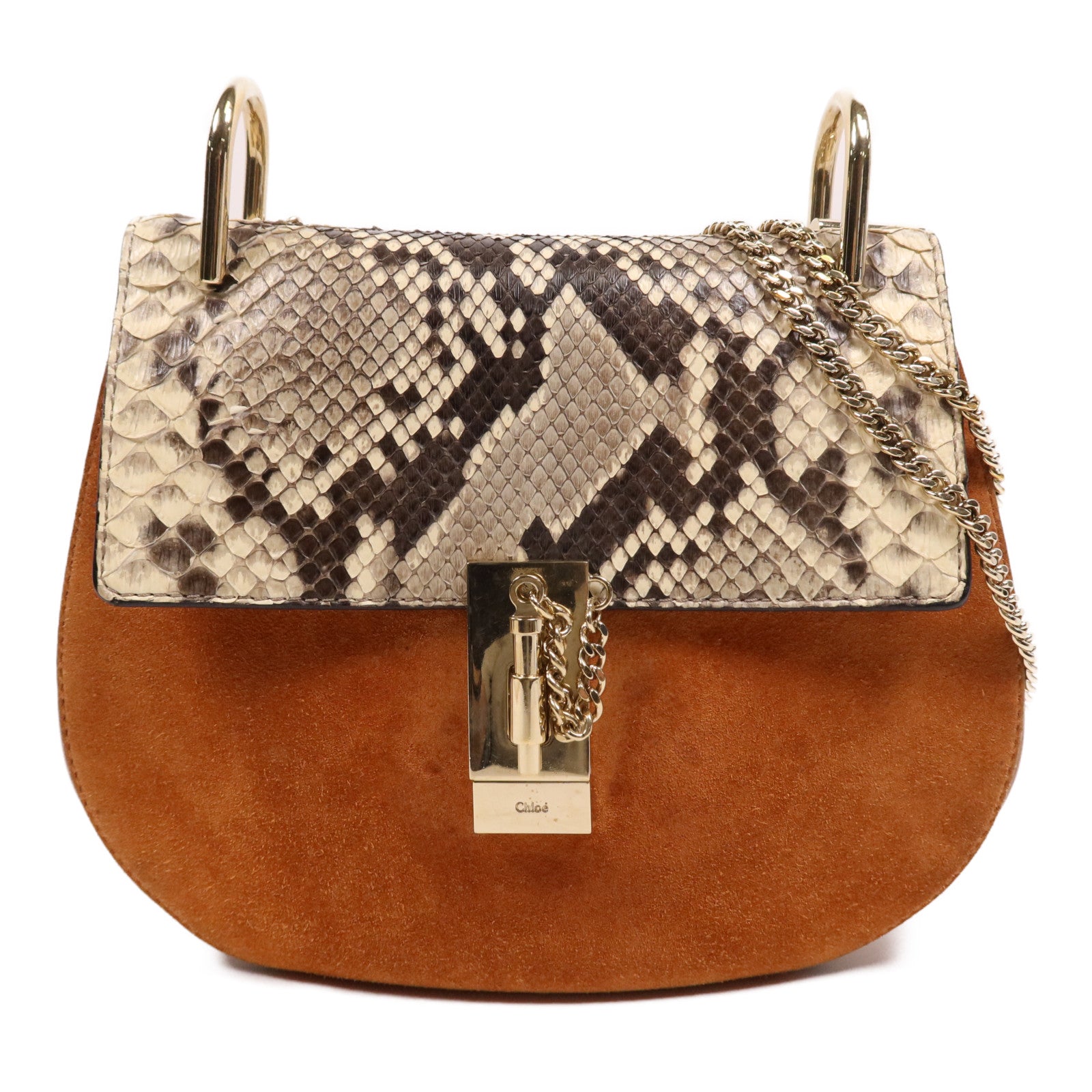 Chloe 牛皮/蛇皮皮革Drew Bag金扣鏈帶肩背袋