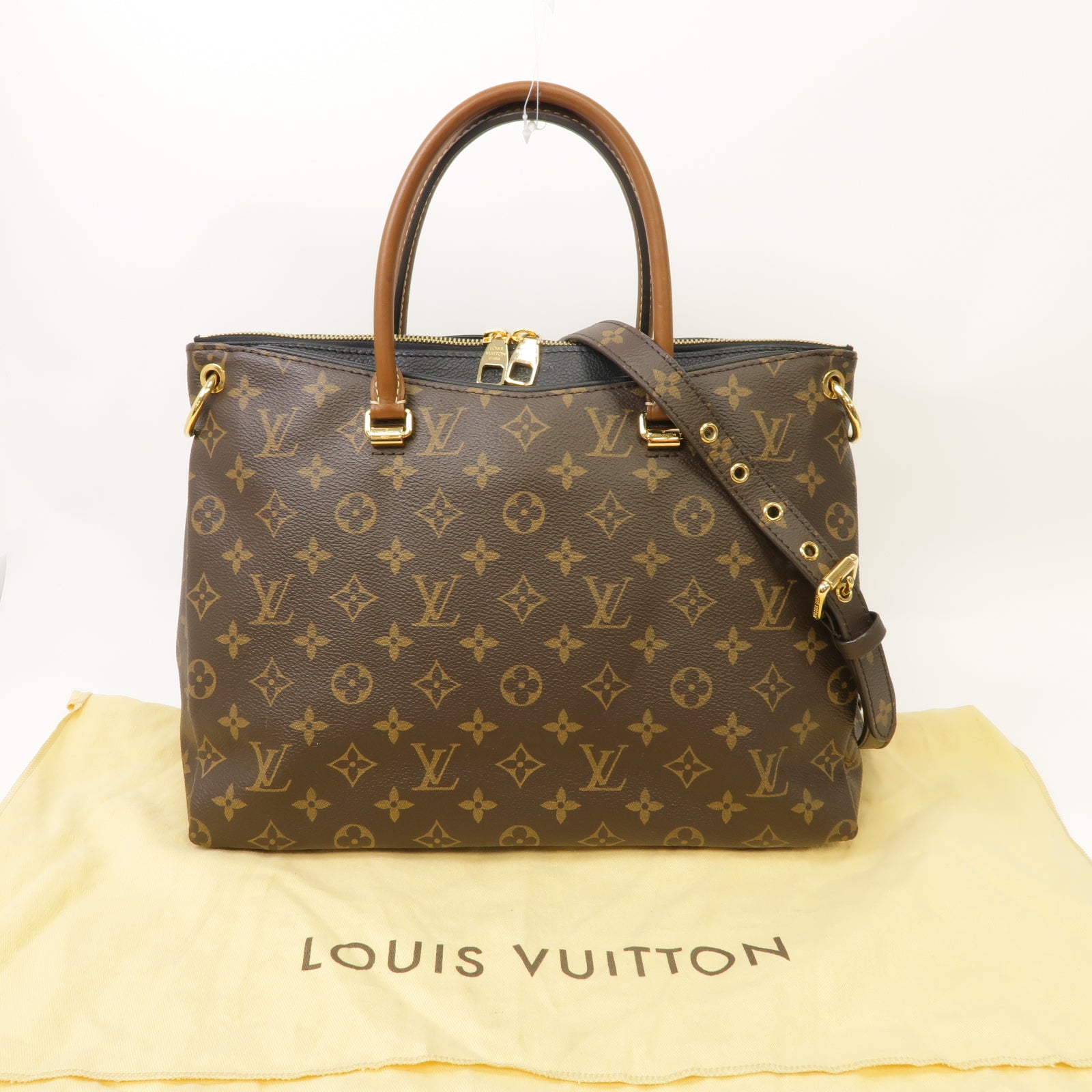 LOUIS VUITTON 【激減優惠】Monogram Pallas金扣手挽肩背兩用袋黑色/棕色